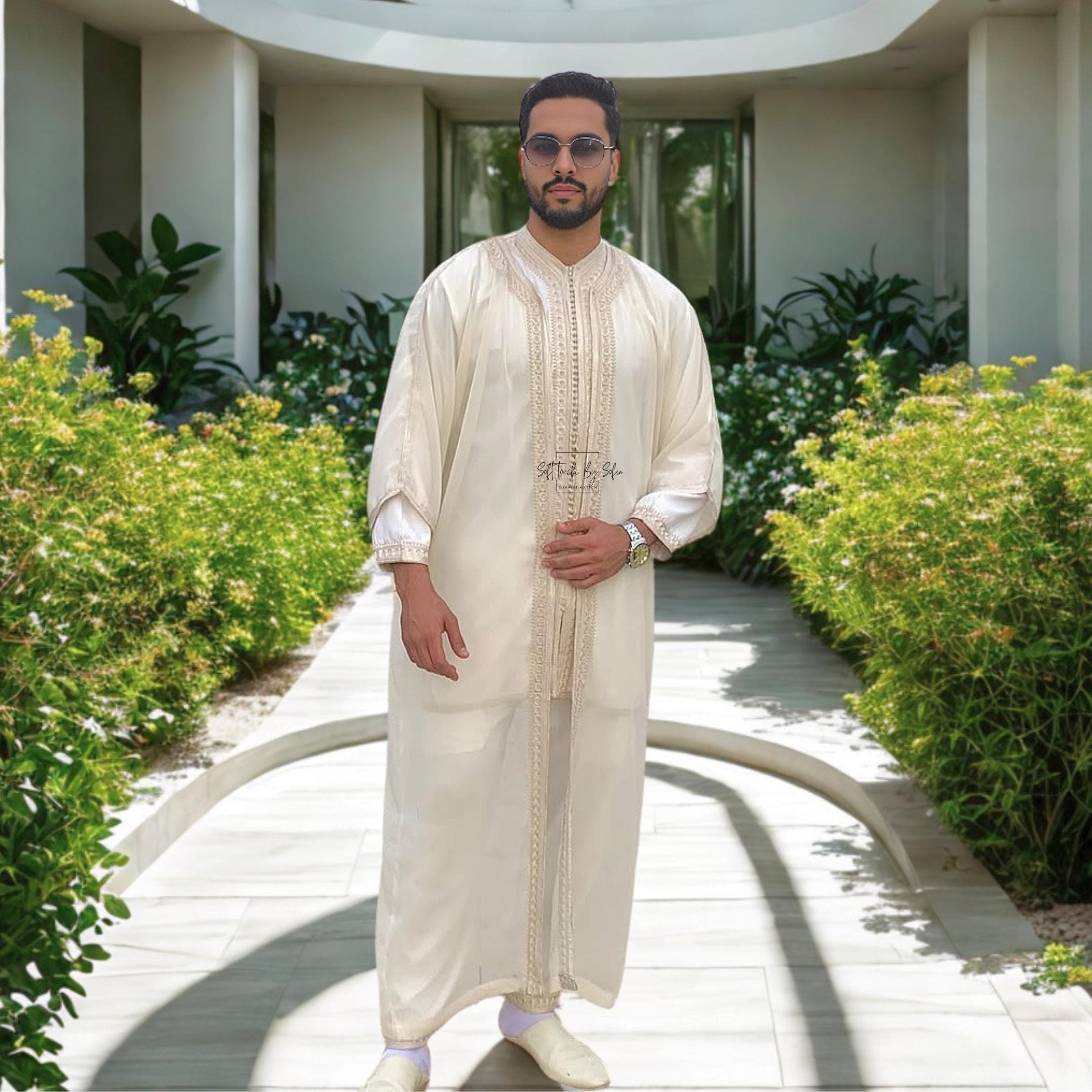 Moroccan Wedding Kaftan for Men ,Embroidered Nikkah Thobe - image 5