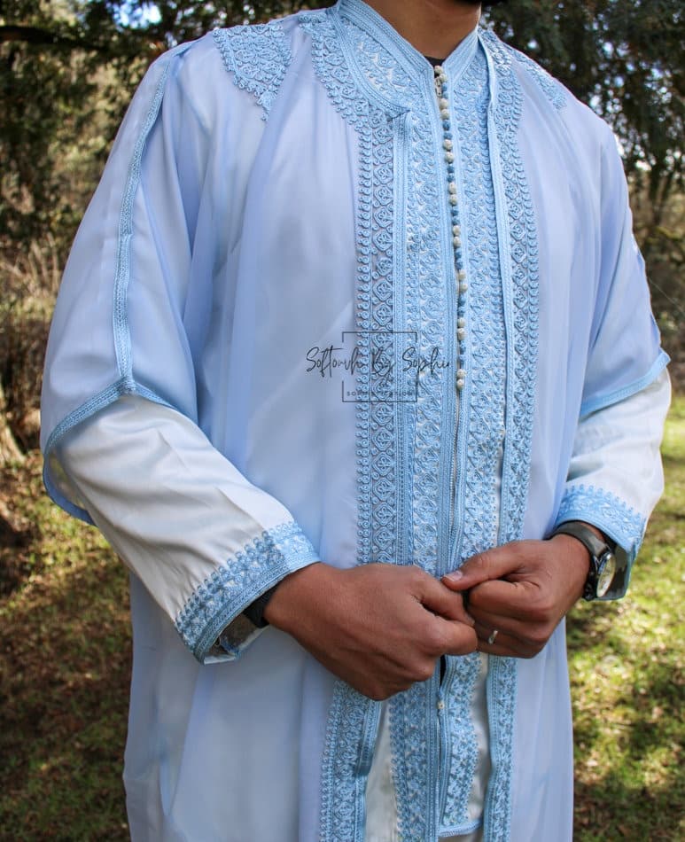 Moroccan jabador  ,Mens wedding kaftan ,Nikkah thobe-Green and Gold - image 4