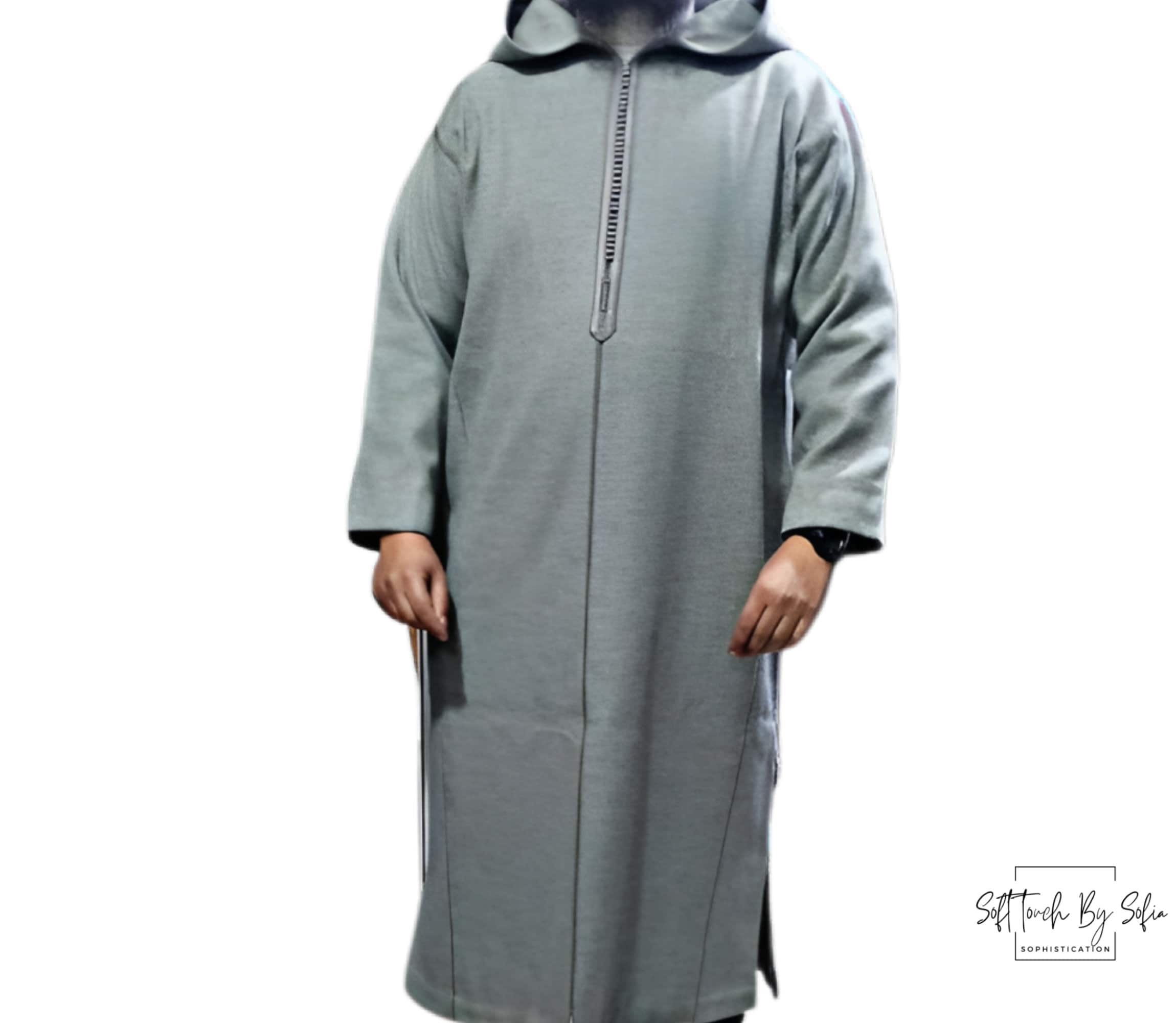 Moroccan Wool Djellaba, Men's Winter Hooded Thobe Coat