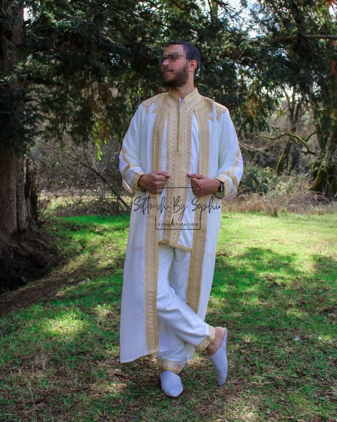 jabador  , 3 pieces Moroccan kaftan for men ,wedding outfit