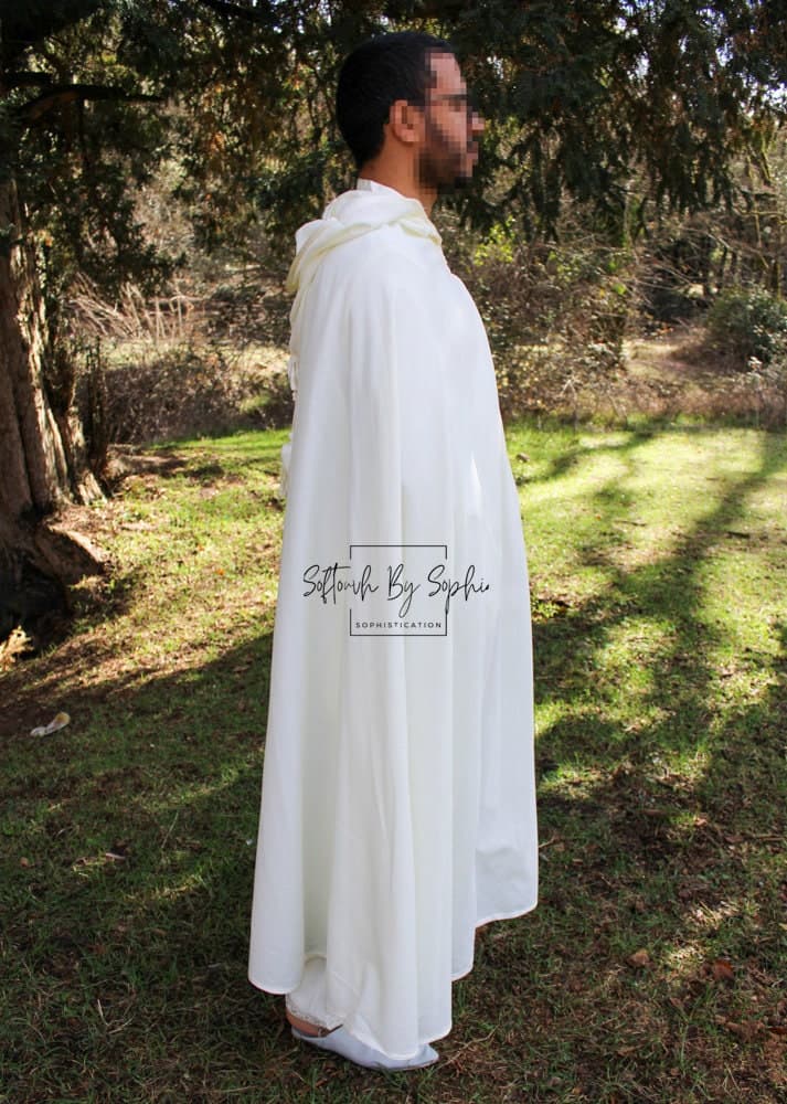 White Linen Selham with Hood - Traditional Burnous Cloak and Pure Linen Cape for Men - image 4