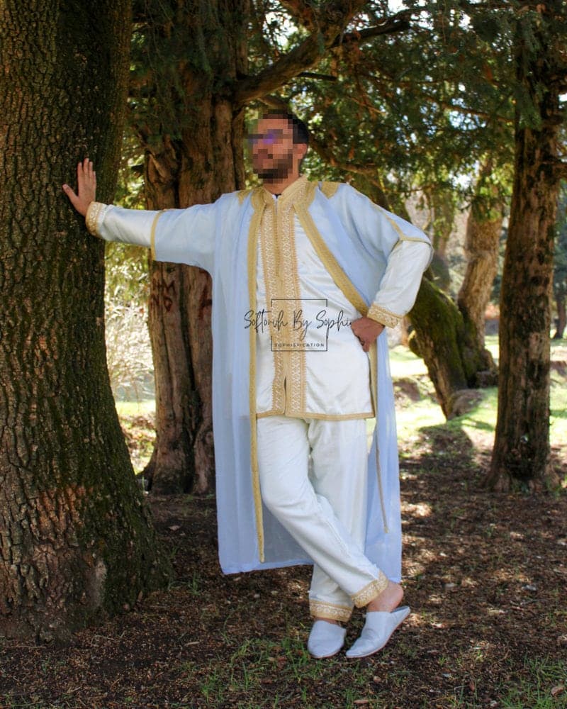 Moroccan jabador  ,Mens wedding kaftan ,Nikkah thobe-Green and Gold - image 5