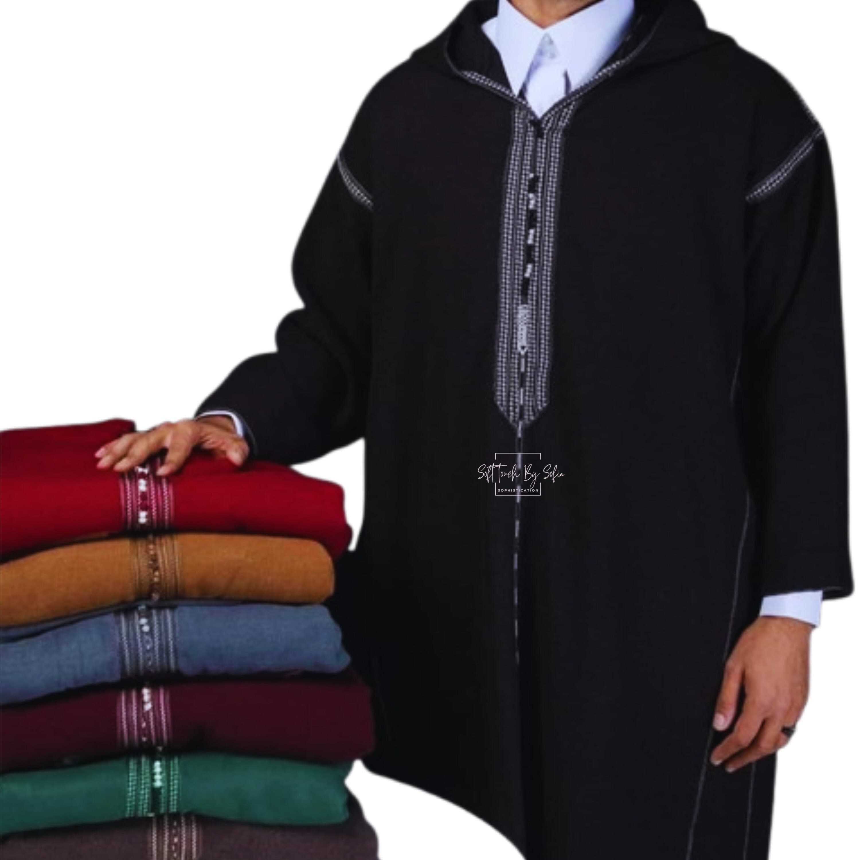 Men's Moroccan Wool Djellaba - Warm Winter Hooded Thobe Coat