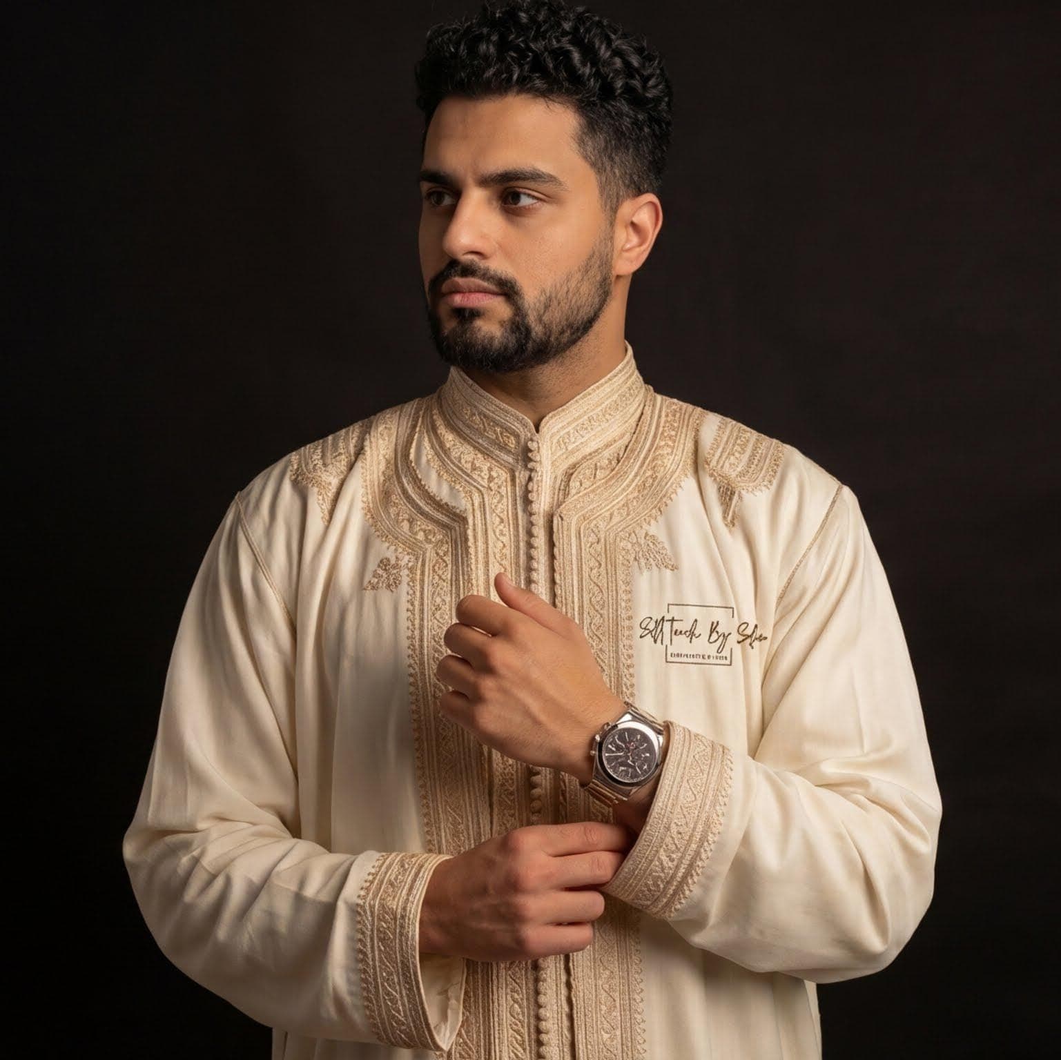 Embroidered  Moroccan Jabador - Three Piece Men's Wedding Kaftan for Nikah