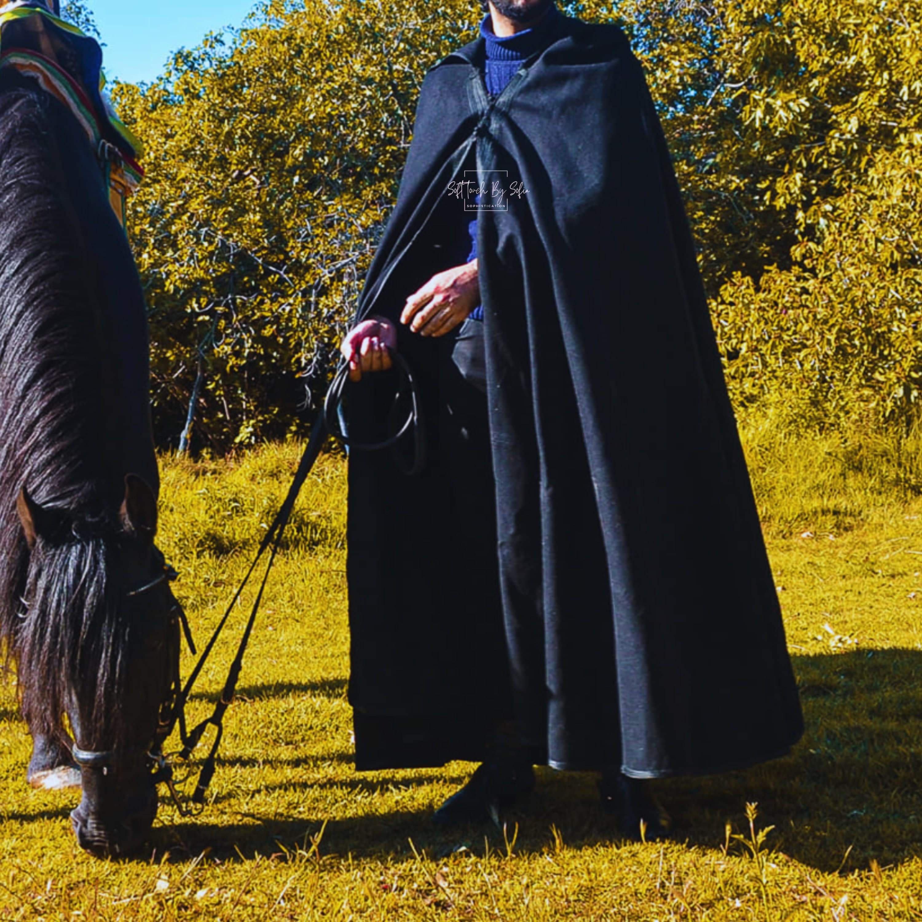 black cloak with hood, selham,Moroccan burnous ,winter cape men - image 4