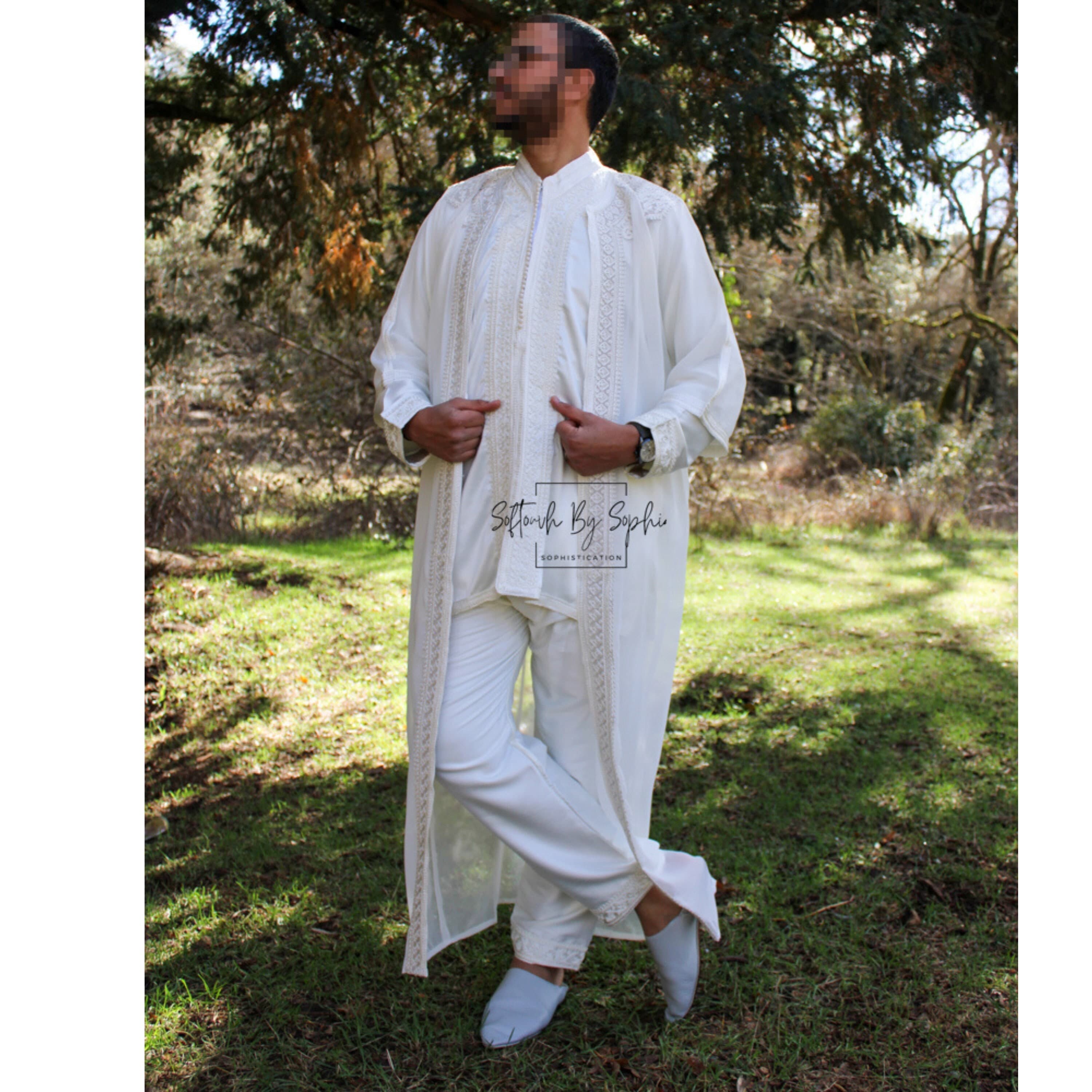 Jabador men ,nikkah outfit, mens wedding kaftan - white - image 3