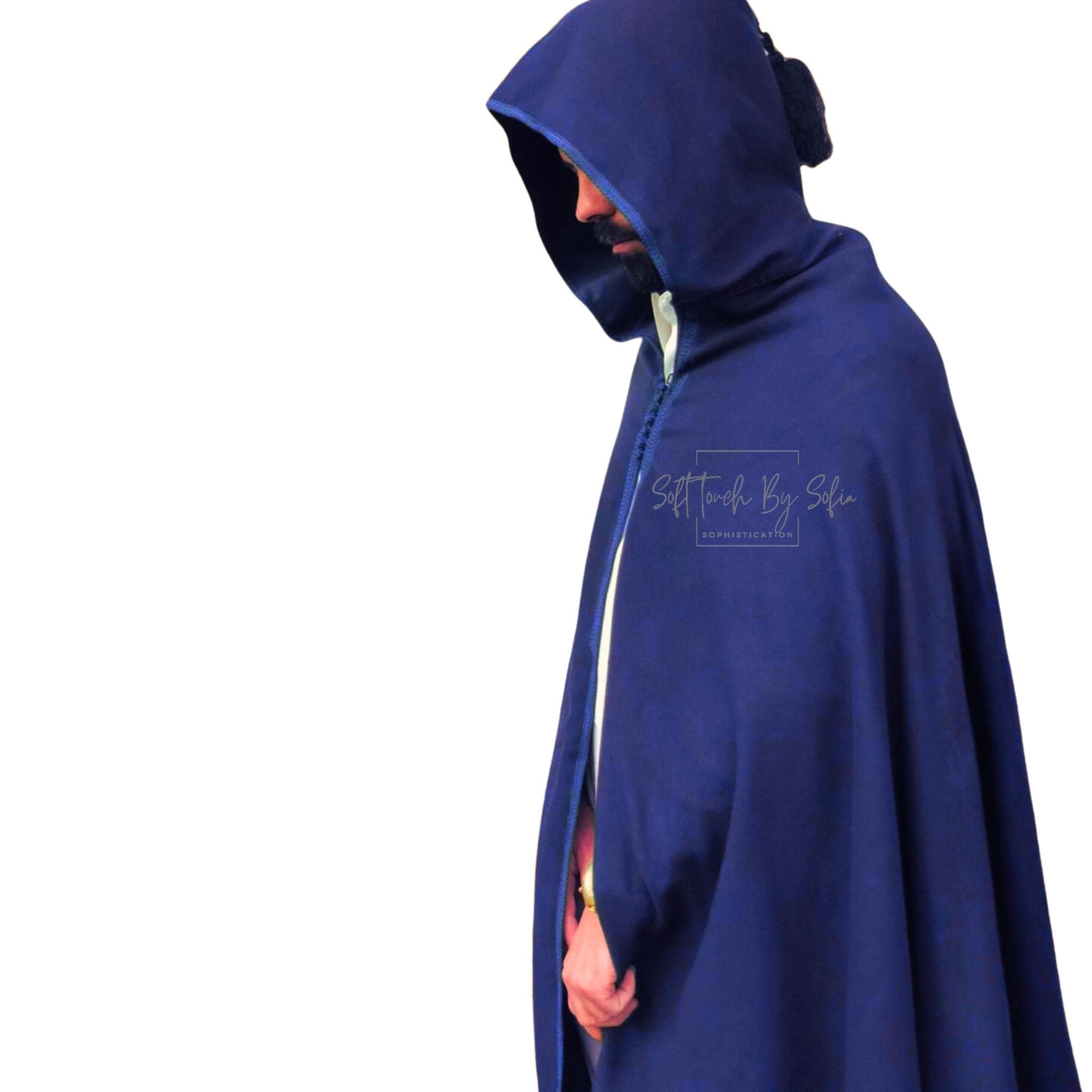 Navy hooded winter cloak , selham,  cloak with hood ,Moroccan burnous