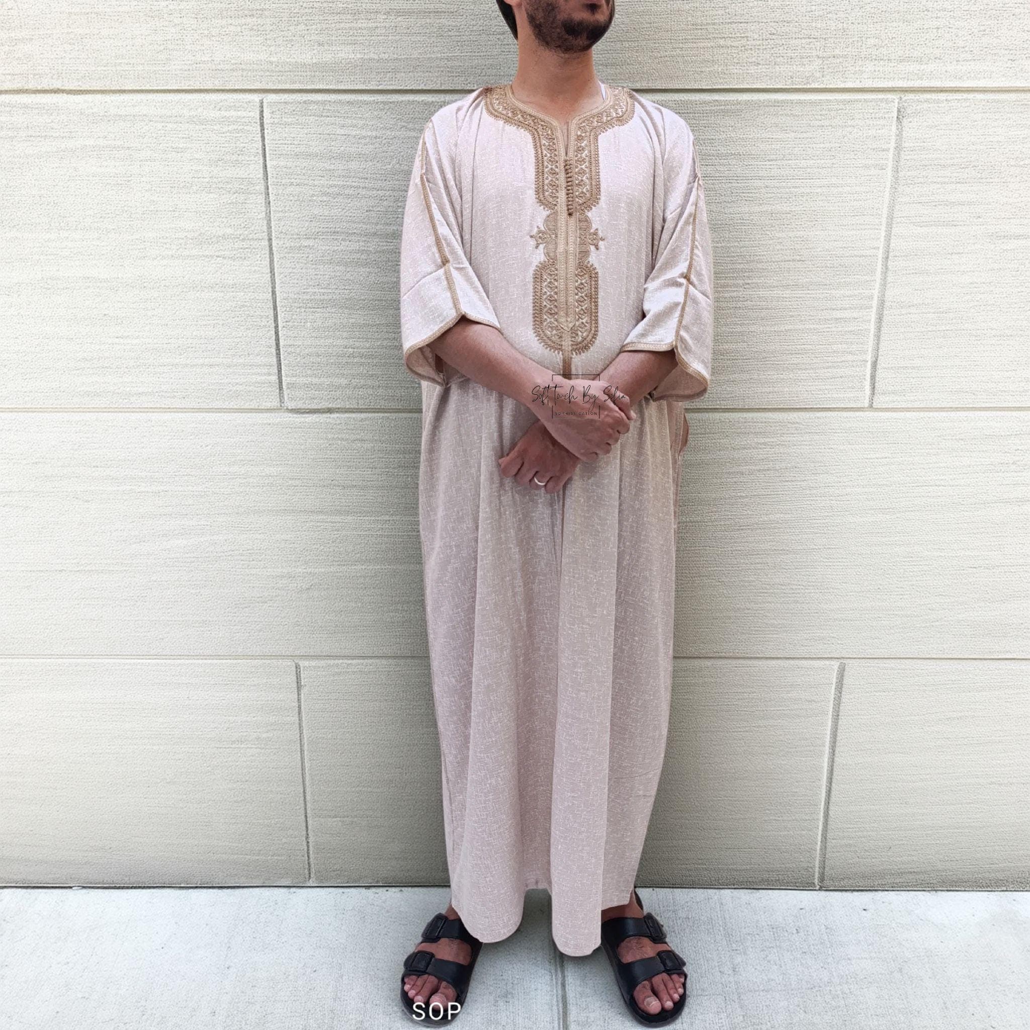 Moroccan Gandoura for Men - Linen Thobe, Traditional Islamic Clothing, Kaftan Djellaba Homme, Kandora Robe