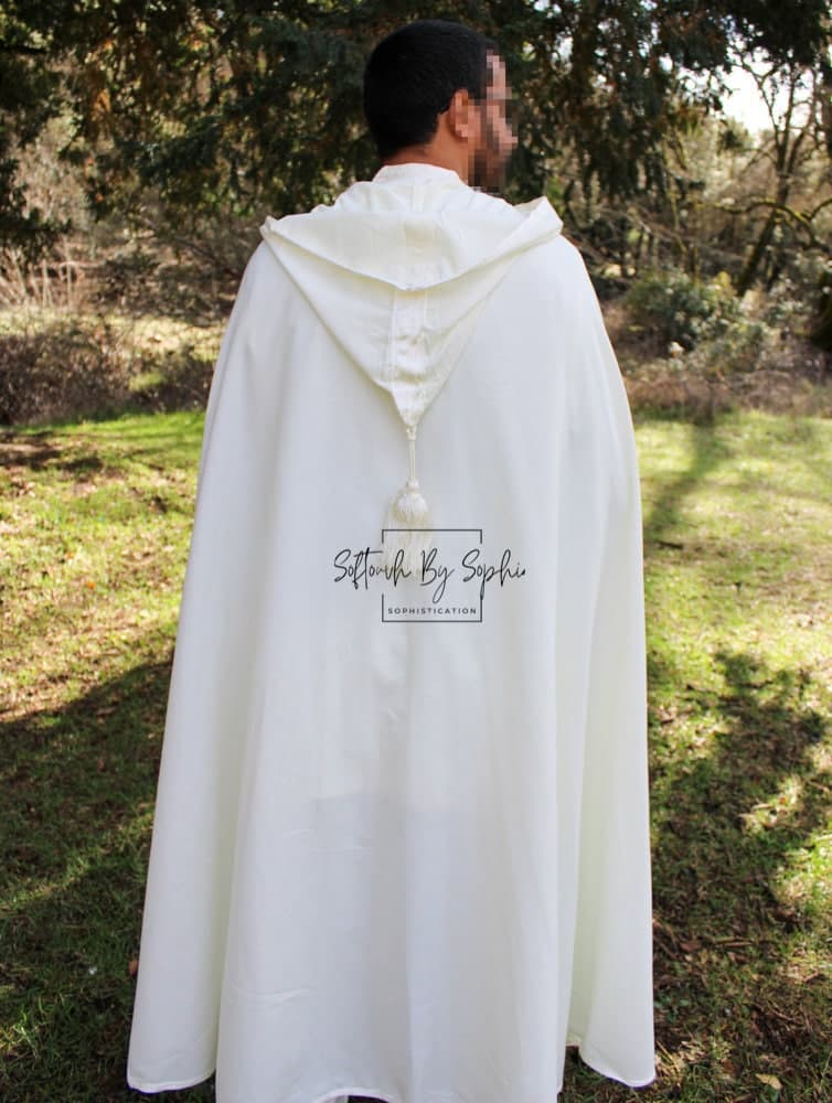 White Linen Hooded Cloak - Traditional Moroccan Burnous Selham and Summer Cape - image 5