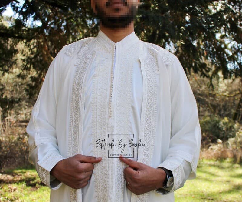 white jabador ,  mens wedding kaftan , nikkah outfit - image 4