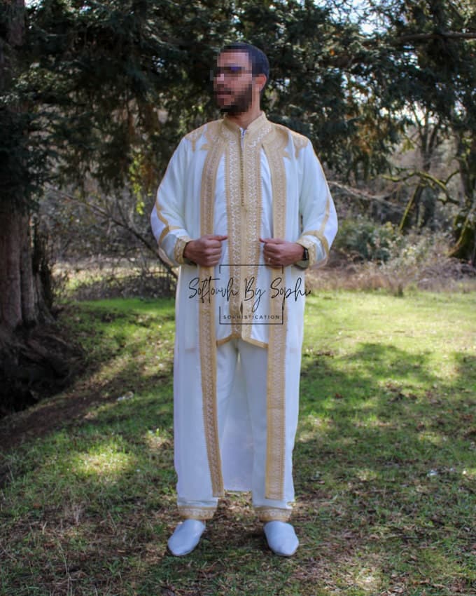 Moroccan jabador  ,Mens wedding kaftan ,Nikkah thobe-Green and Gold - image 3