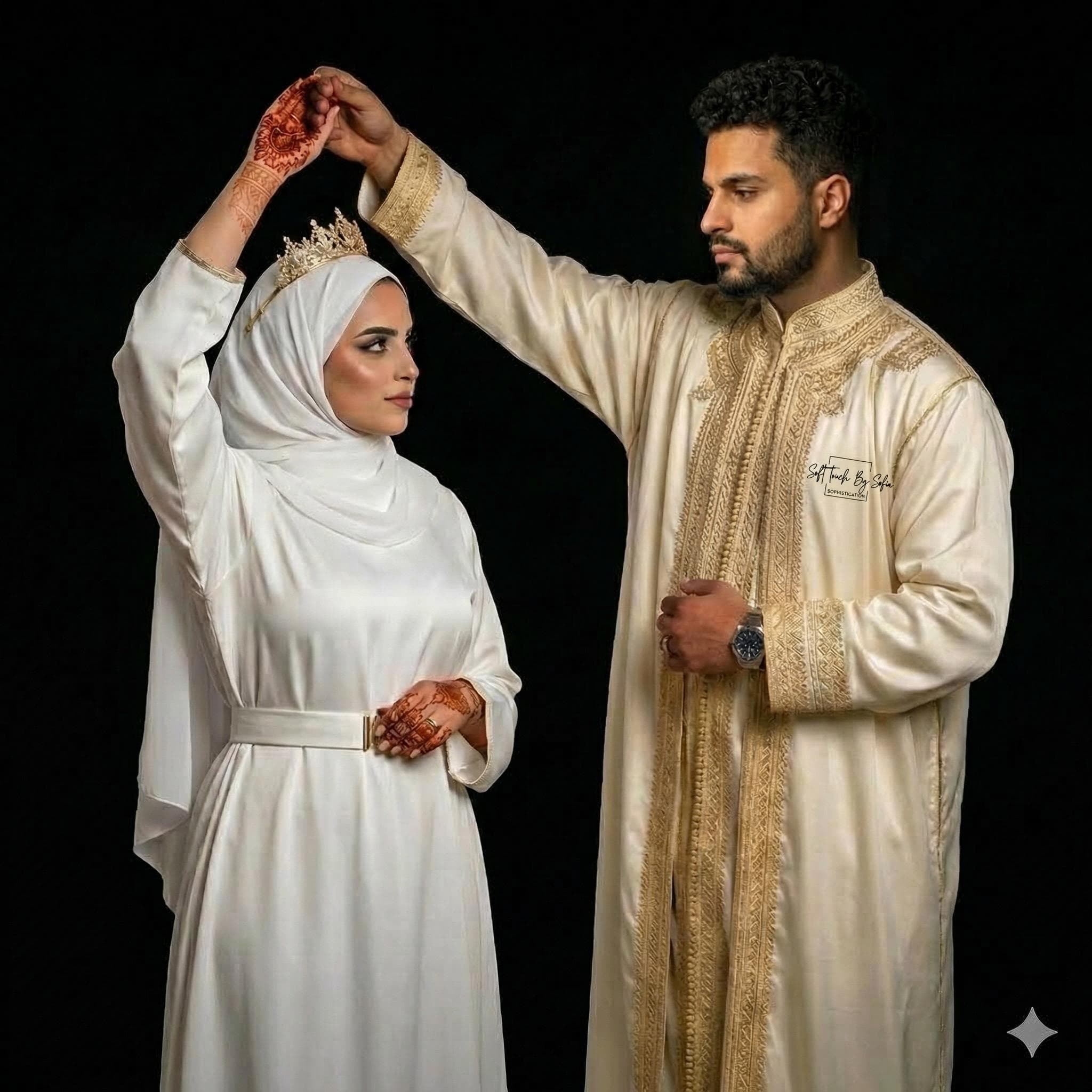 Men's Moroccan Wedding Kaftan, Nikkah Thobe for Groom, Embroidered  Jabador Set - image 3