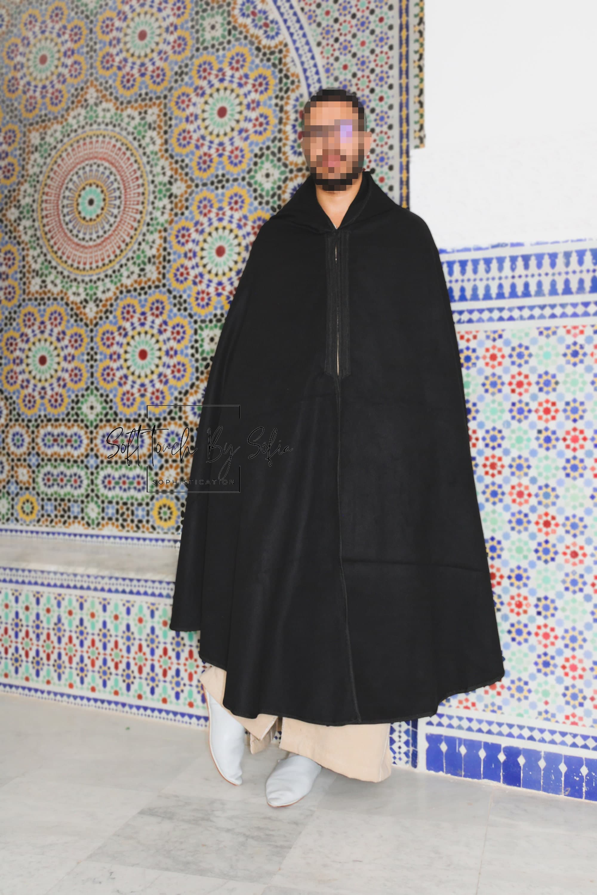 hooded winter cloak , selham, black cloak with hood , burnous - image 5