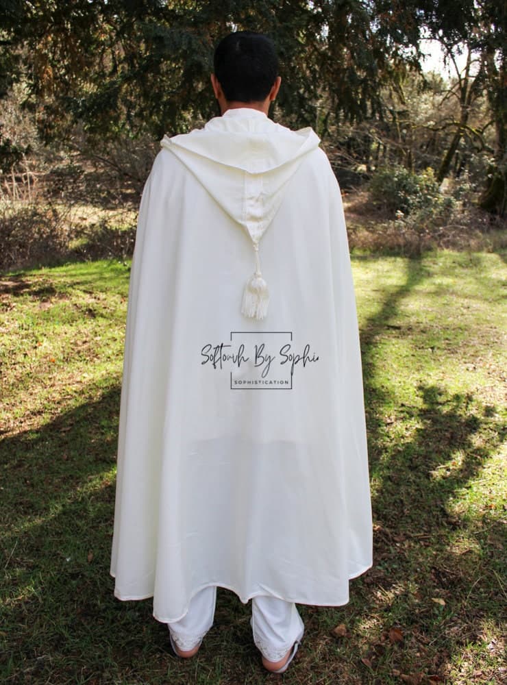 White Linen Selham with Hood - Traditional Burnous Cloak and Pure Linen Cape for Men - image 5