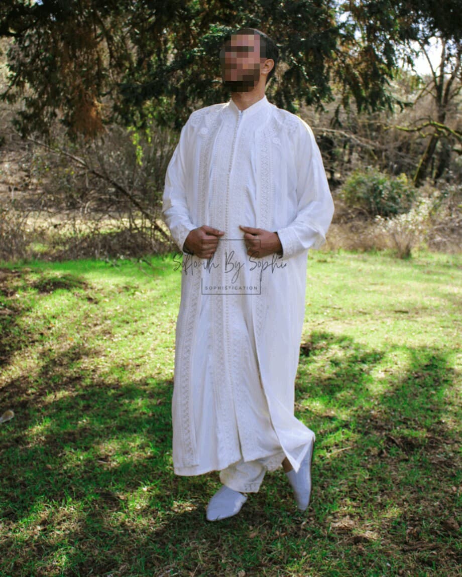 Jabador men ,nikkah outfit for groom, Full length moroccan kaftan for wedding -  white - image 5