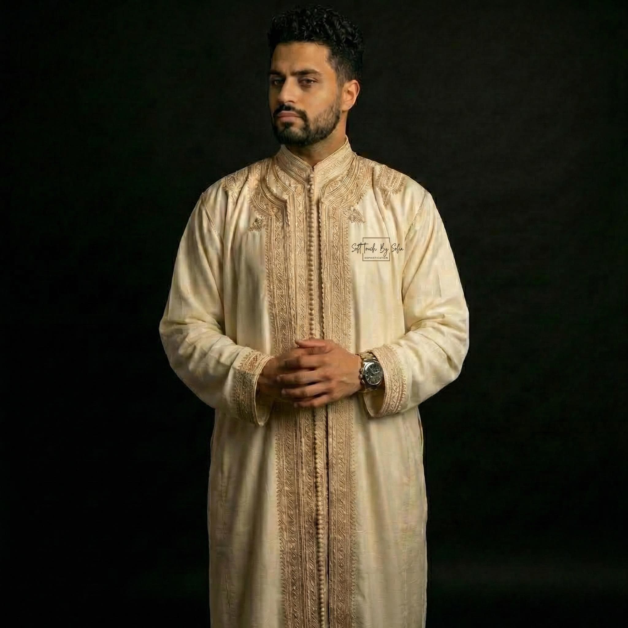 Embroidered  Moroccan Jabador - Three Piece Men's Wedding Kaftan for Nikah - image 3