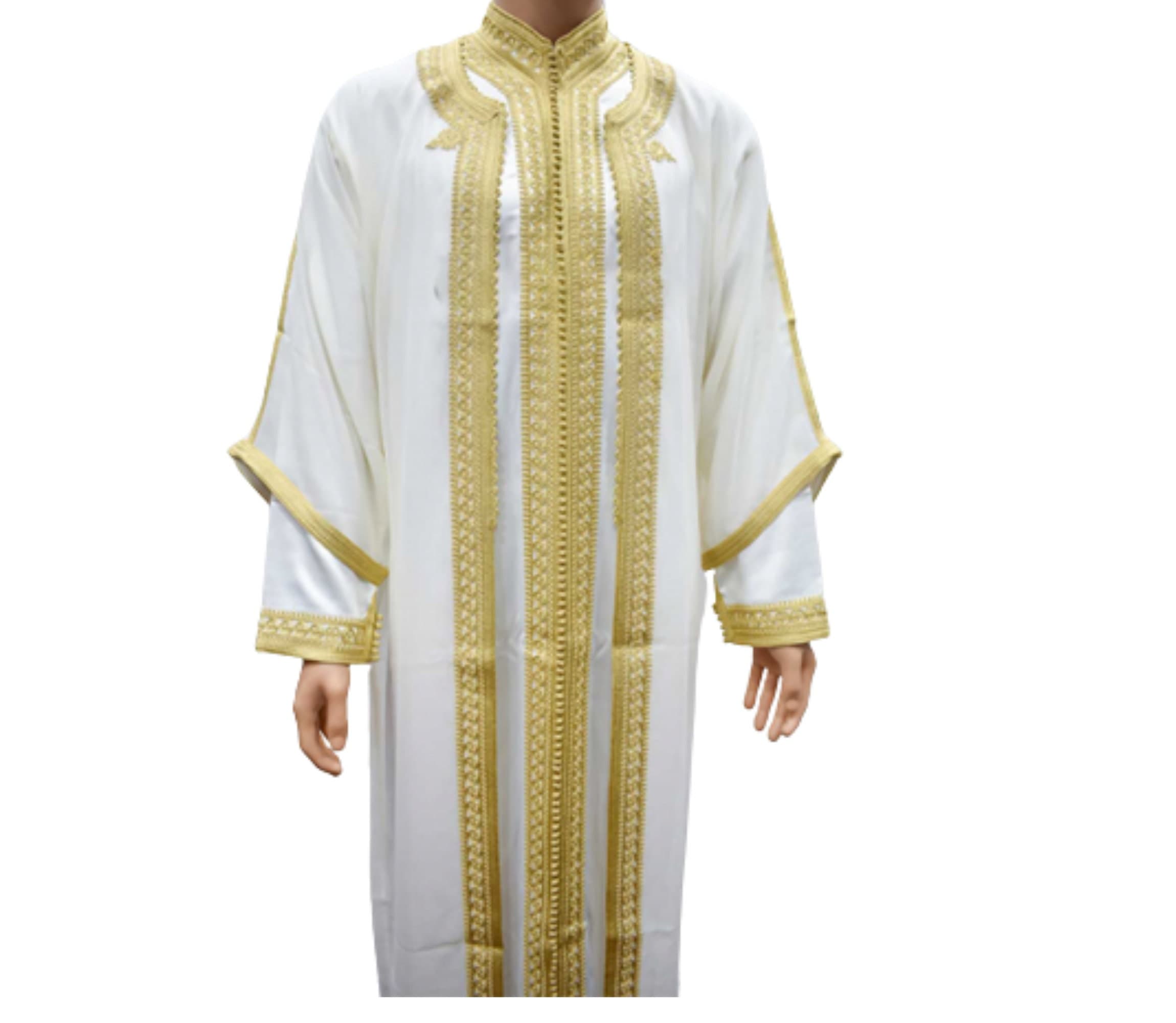 Moroccan Jabador Men's Kaftan , long 3-Piece Wedding outfit , nikkah garment