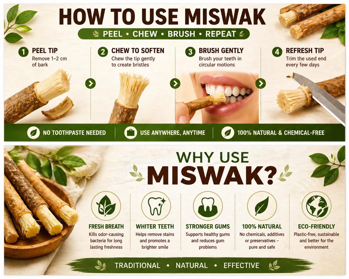 15 Pack Natural Miswak Sticks - Organic Sewak Toothbrush Chew Sticks for Teeth Whitening & Fresh Breath - Eco-Friendly Vacuum Sealed Lot - image 3