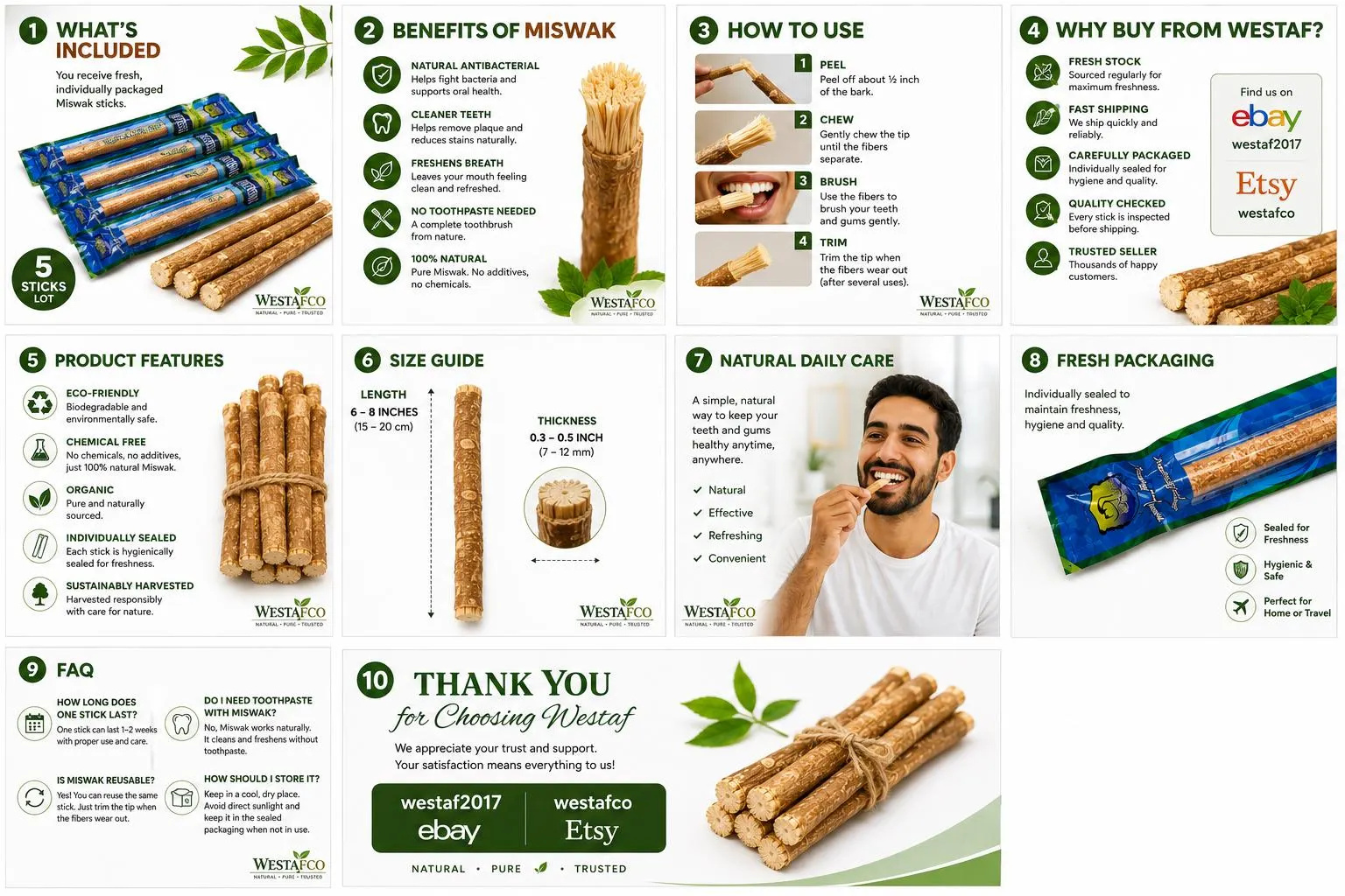 15 Pack Natural Miswak Sticks - Organic Sewak Toothbrush Chew Sticks for Teeth Whitening & Fresh Breath - Eco-Friendly Vacuum Sealed Lot - image 4