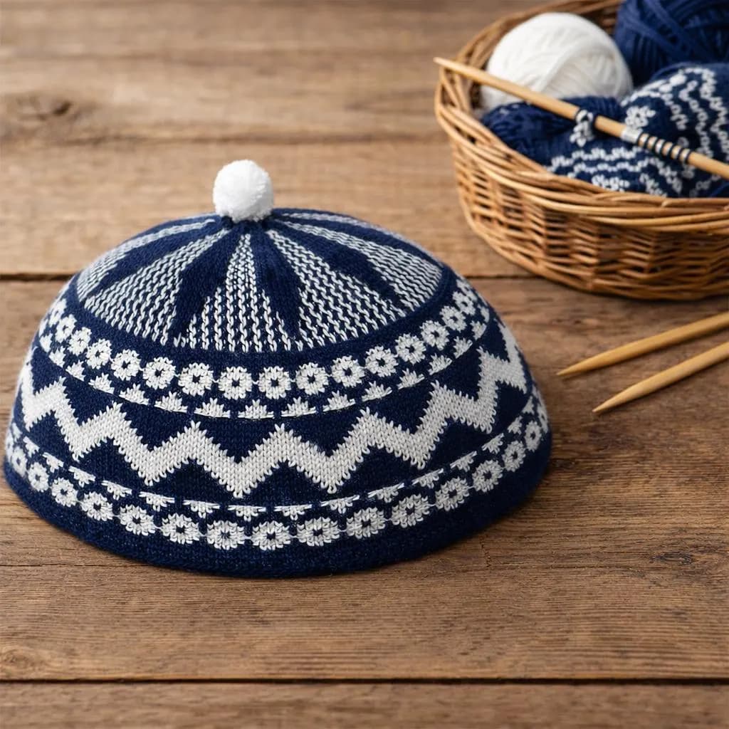 Navy Blue Taqiyah Kufi Skull Cap, Traditional African Hat, Senegalese Lafa, Zigzag Beanie Muslim Prayer Hat Men Gift - image 3