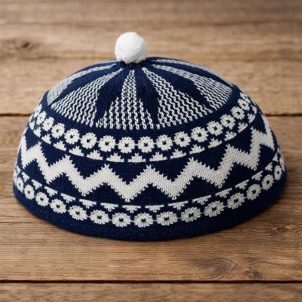 Navy Blue Taqiyah Kufi Skull Cap, Traditional African Hat, Senegalese Lafa, Zigzag Beanie Muslim Prayer Hat Men Gift - image 4
