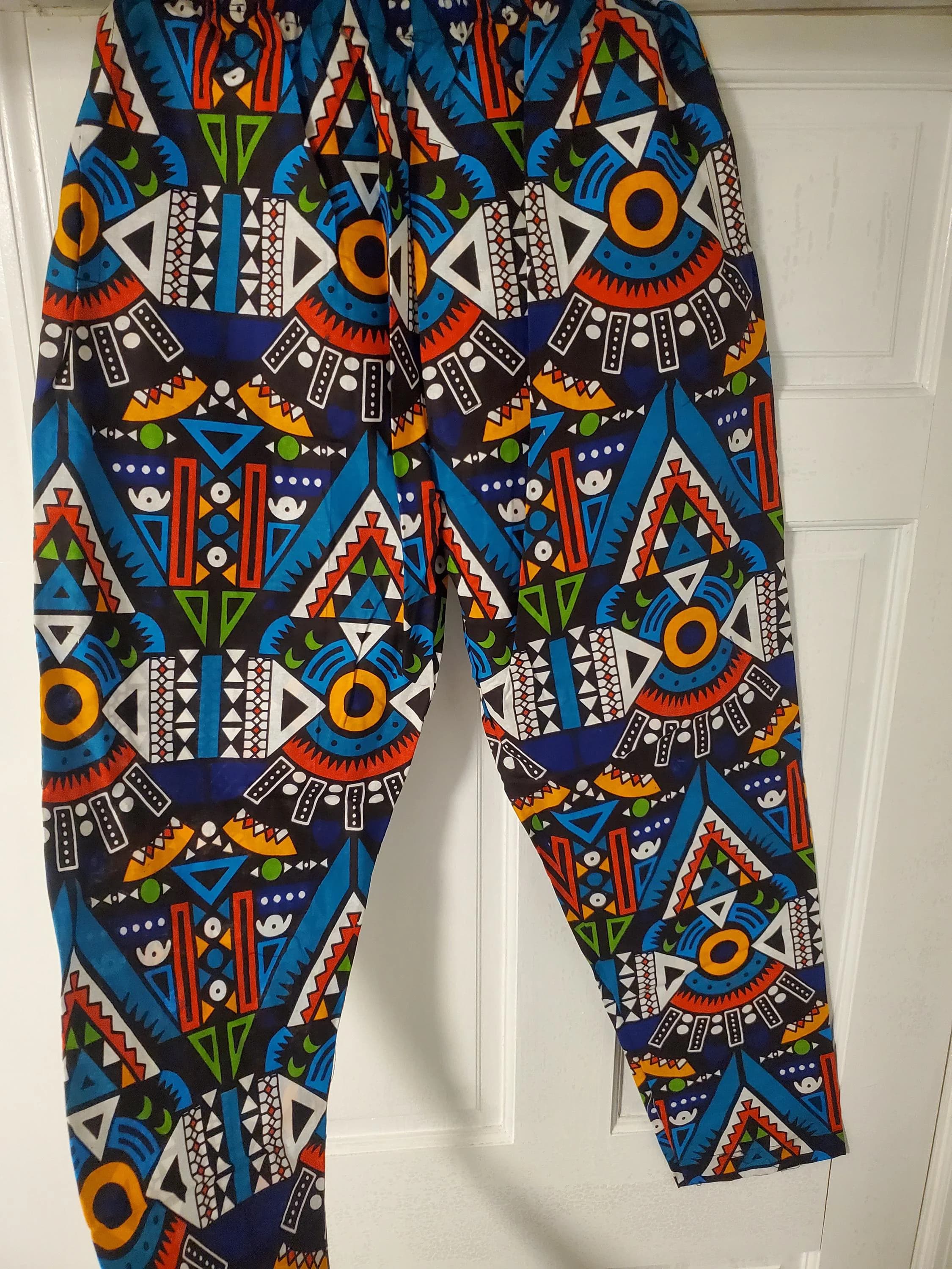 Tribal Pants Traditional Pattern Color Matching Geometric Art Print Pants Africa Ankara Blue Wax Design - image 3
