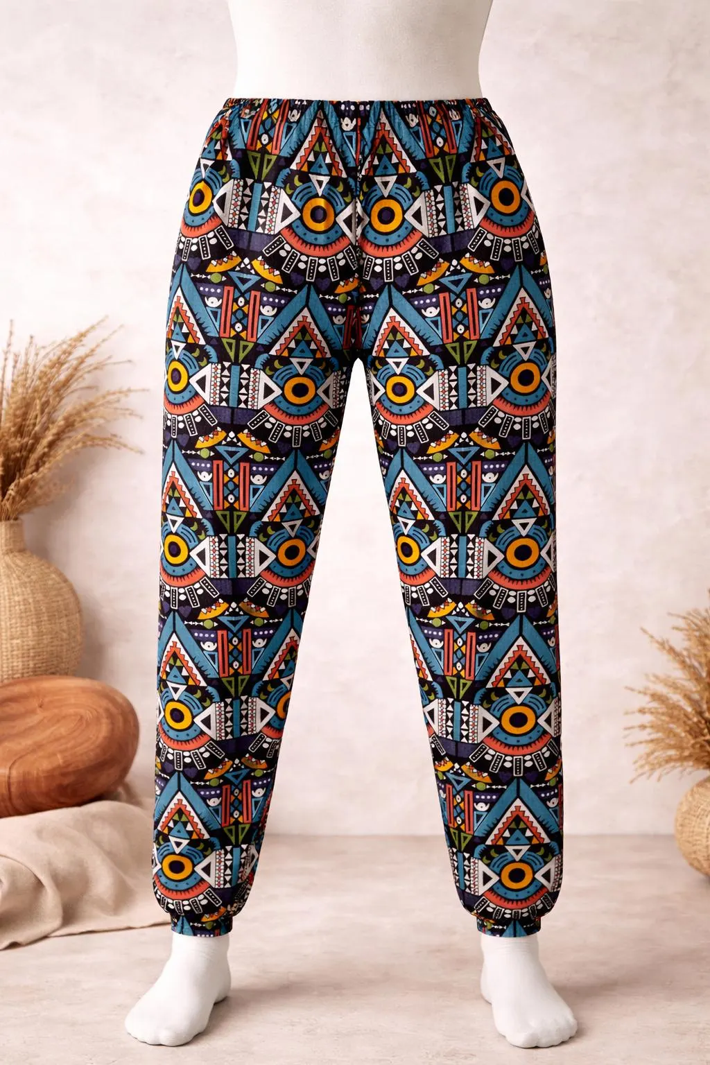 African Print Matching Set for Men | White T-Shirt and Colorful Ankara Wax Trousers | Traditional Geometric Tribal Graphic Streetwear Co-ord - image 3