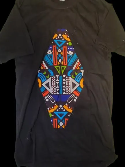 Tribal Black Cotton T-Shirt | Afro Ethnic Geometric Print, Unisex Fit XL - image 3