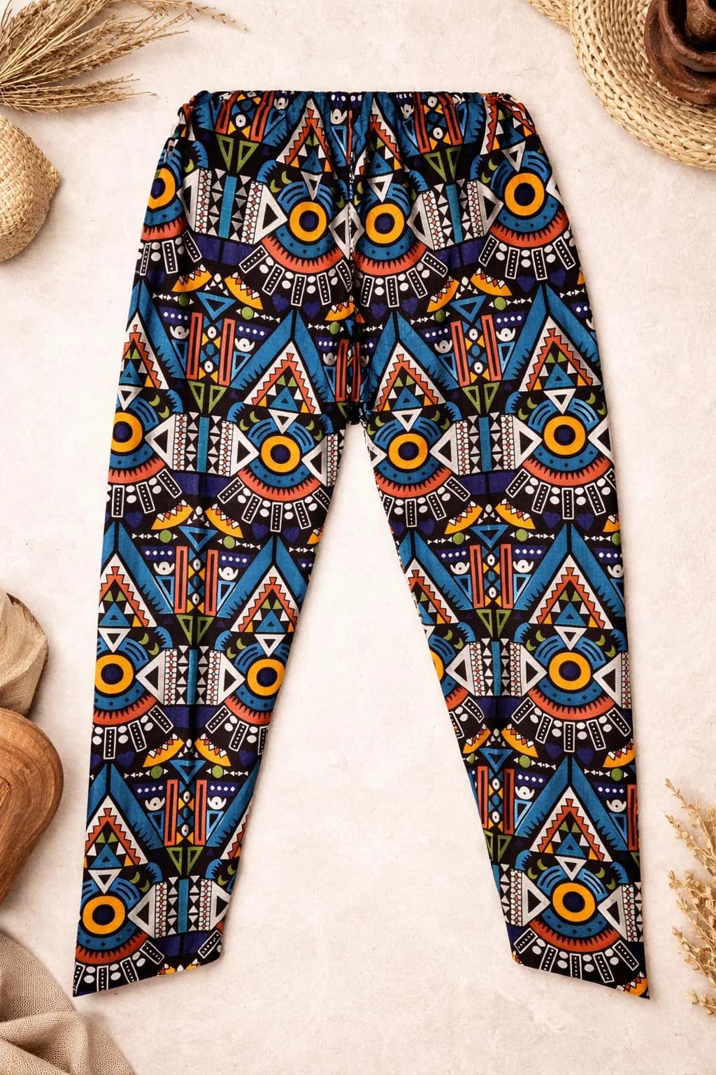 Tribal Pants Traditional Pattern Color Matching Geometric Art Print Pants Africa Ankara Blue Wax Design - image 4