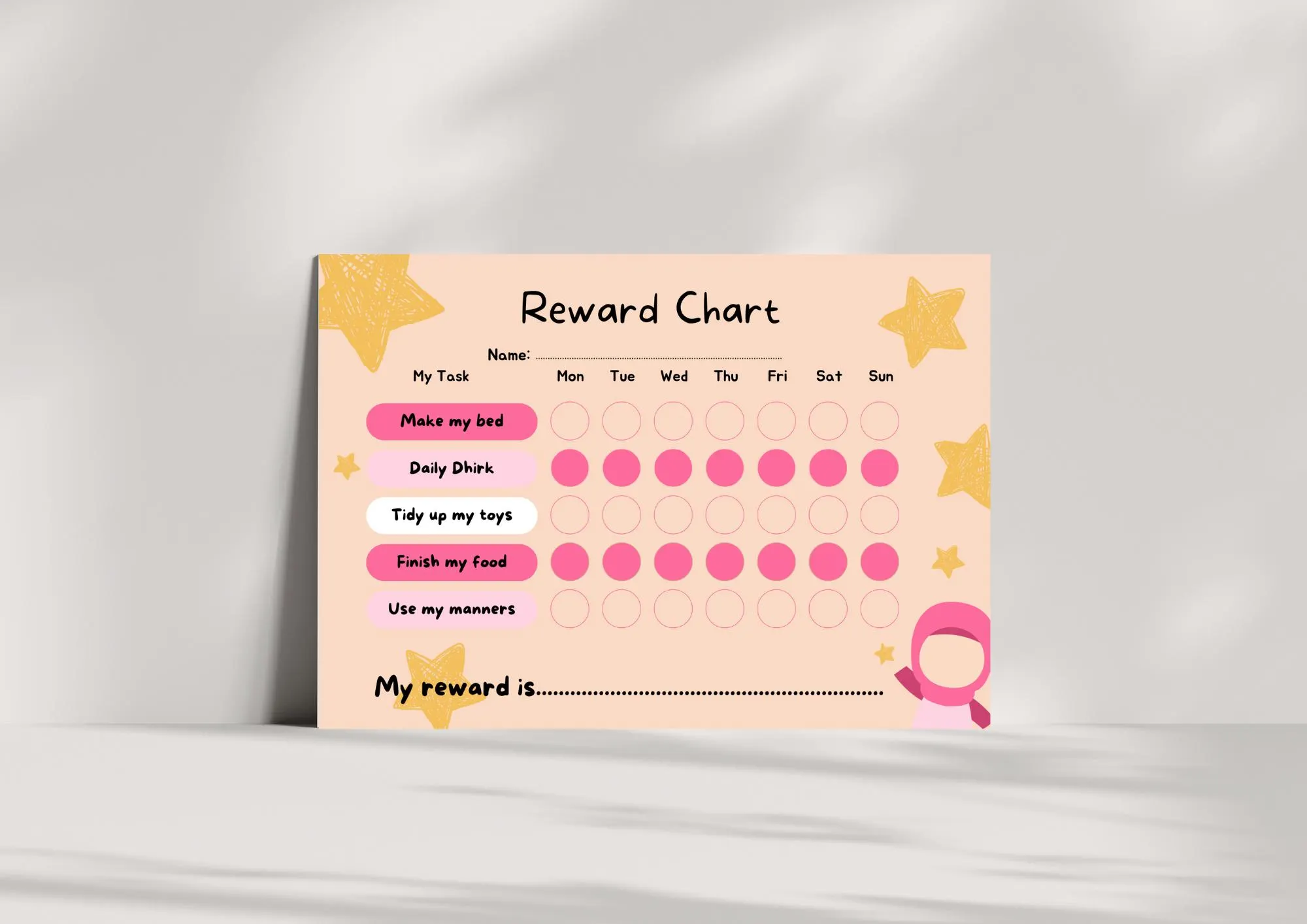 Mini Muslim reward chart- For Girls (Printable) Achievement