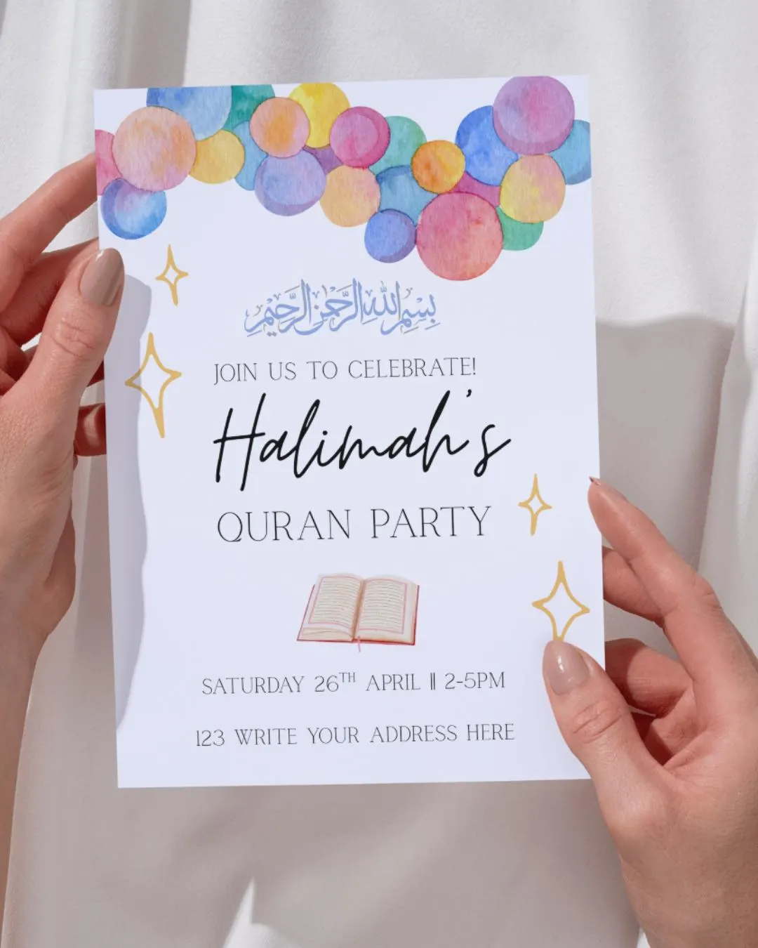Quran Party Invitation: Islamic Celebration, Editable Print (PDF)