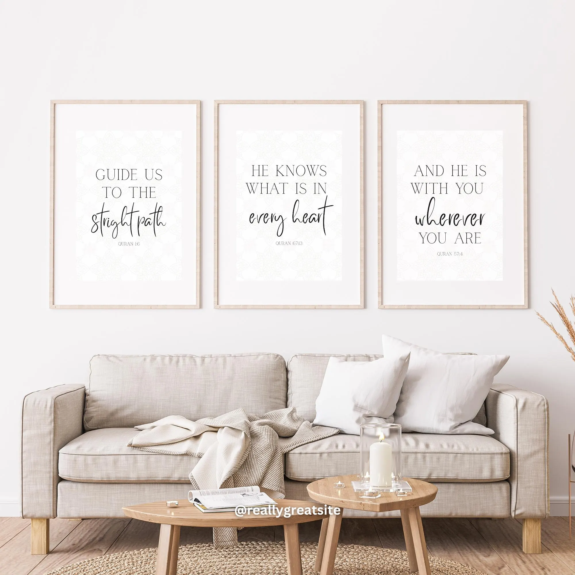 Set of 3 Quran Quote Prints: Modern Islamic Wall Art (Digital Download)