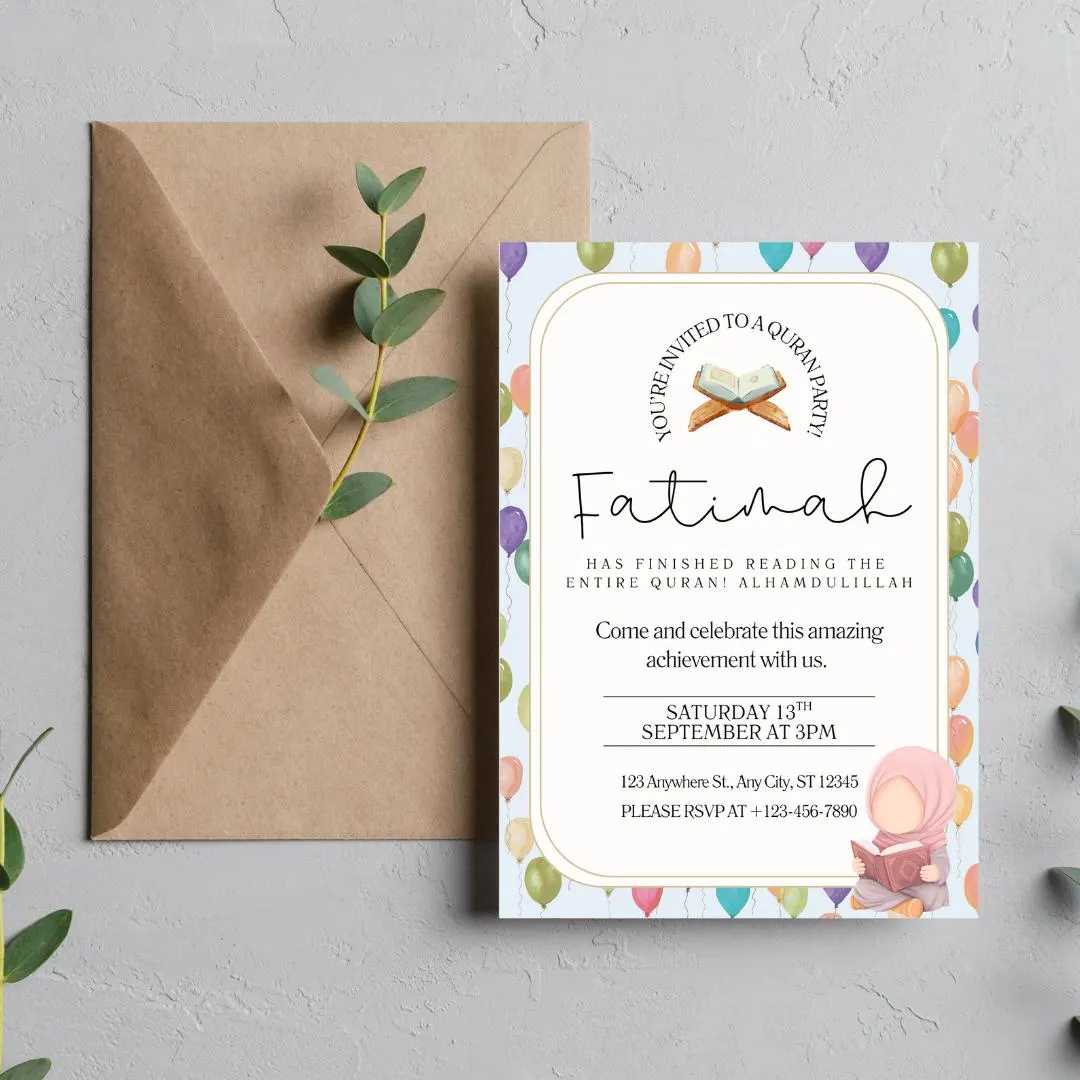 Quran Party Invitation: Islamic Kids Celebration (PDF File A5)