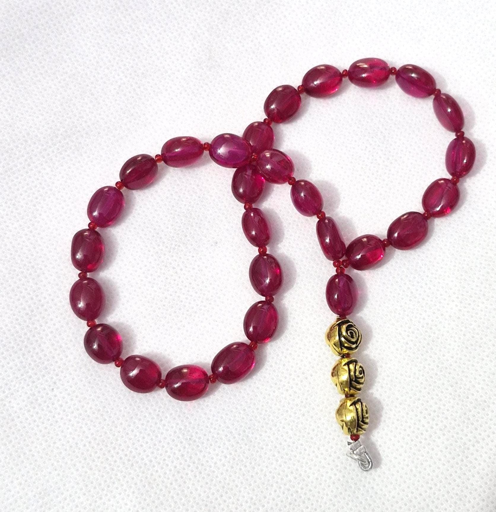 Ruby Corundum Gemstone Japa Mala Muslim Prayer Tasbih Smooth Oval Beads Meditation Mala - image 4