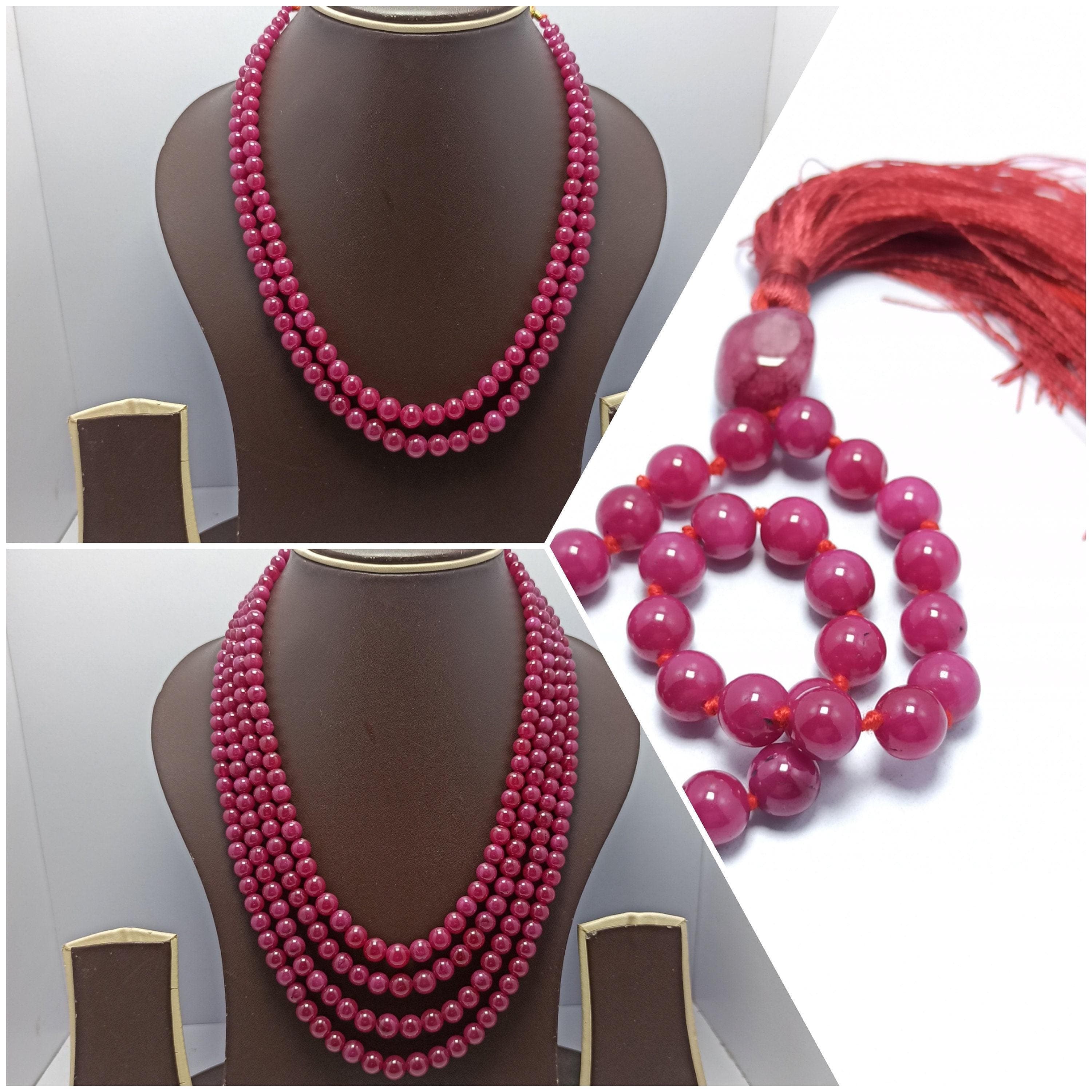 Natural Ruby Corundum Necklace Bolls Round Beads AAA Gemstone With Adjustable Code Necklace - image 3
