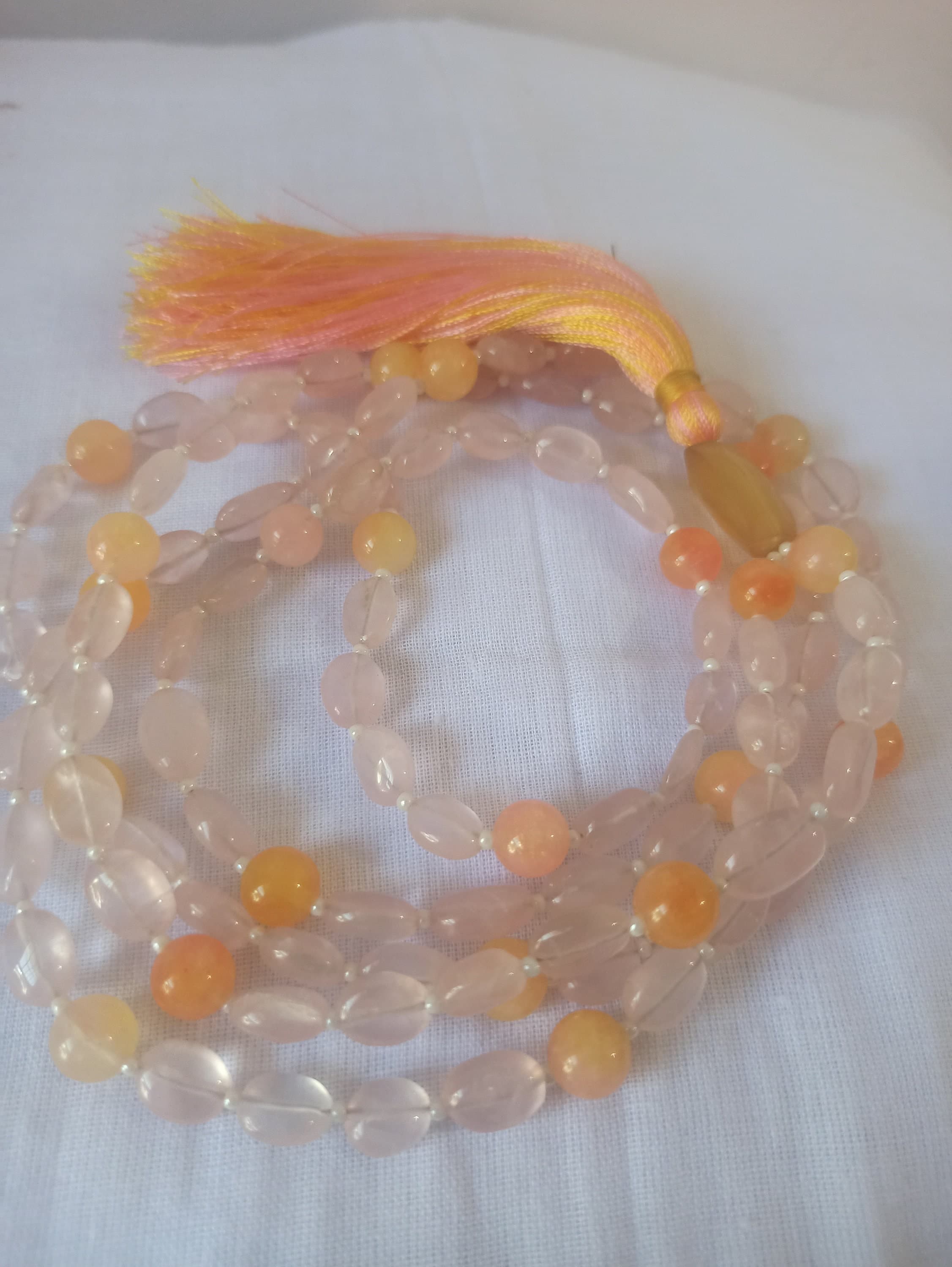 Natural Rose Quartz Japa Mala Prayer Beads 108 Oval Beads Necklace - image 3