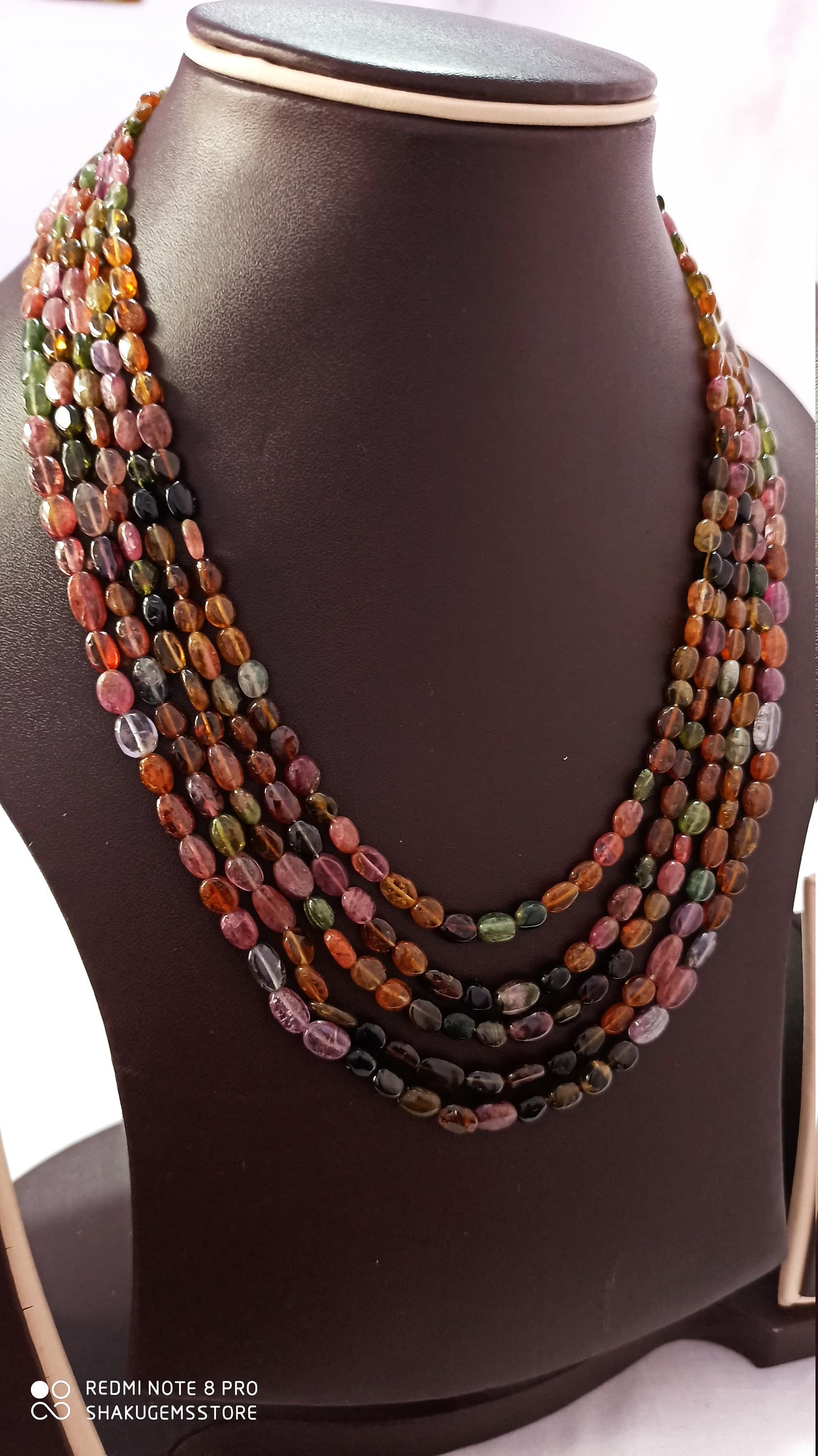 Natural Multi Tourmaline Gemstone Necklace: 285 Carat Oval Beads Handmade Jewelry - image 3