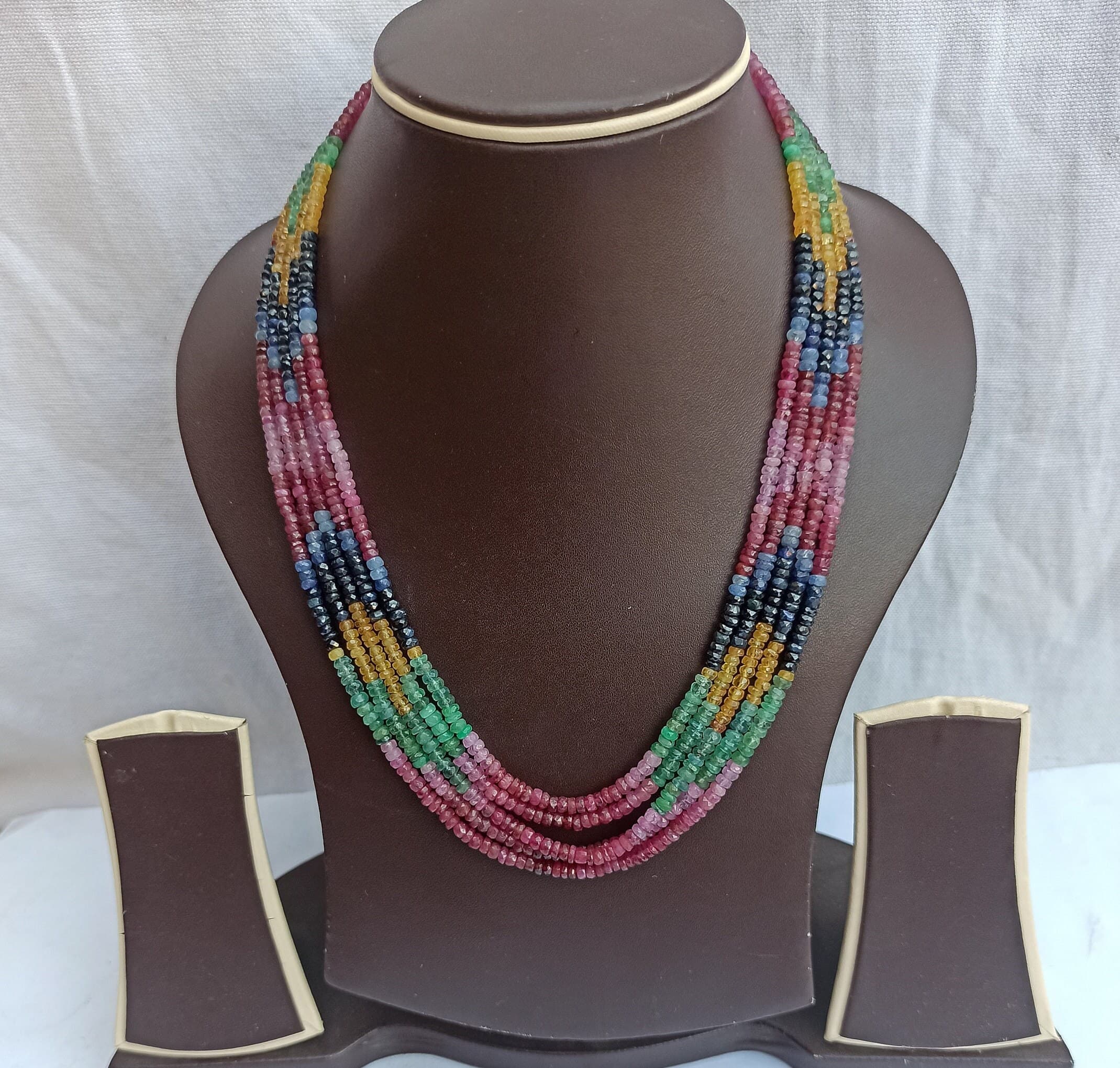 Natural Multi Sapphire Gemstone Necklace 382 Carat Faceted Rondelle Beads for Balance & Positive Energy