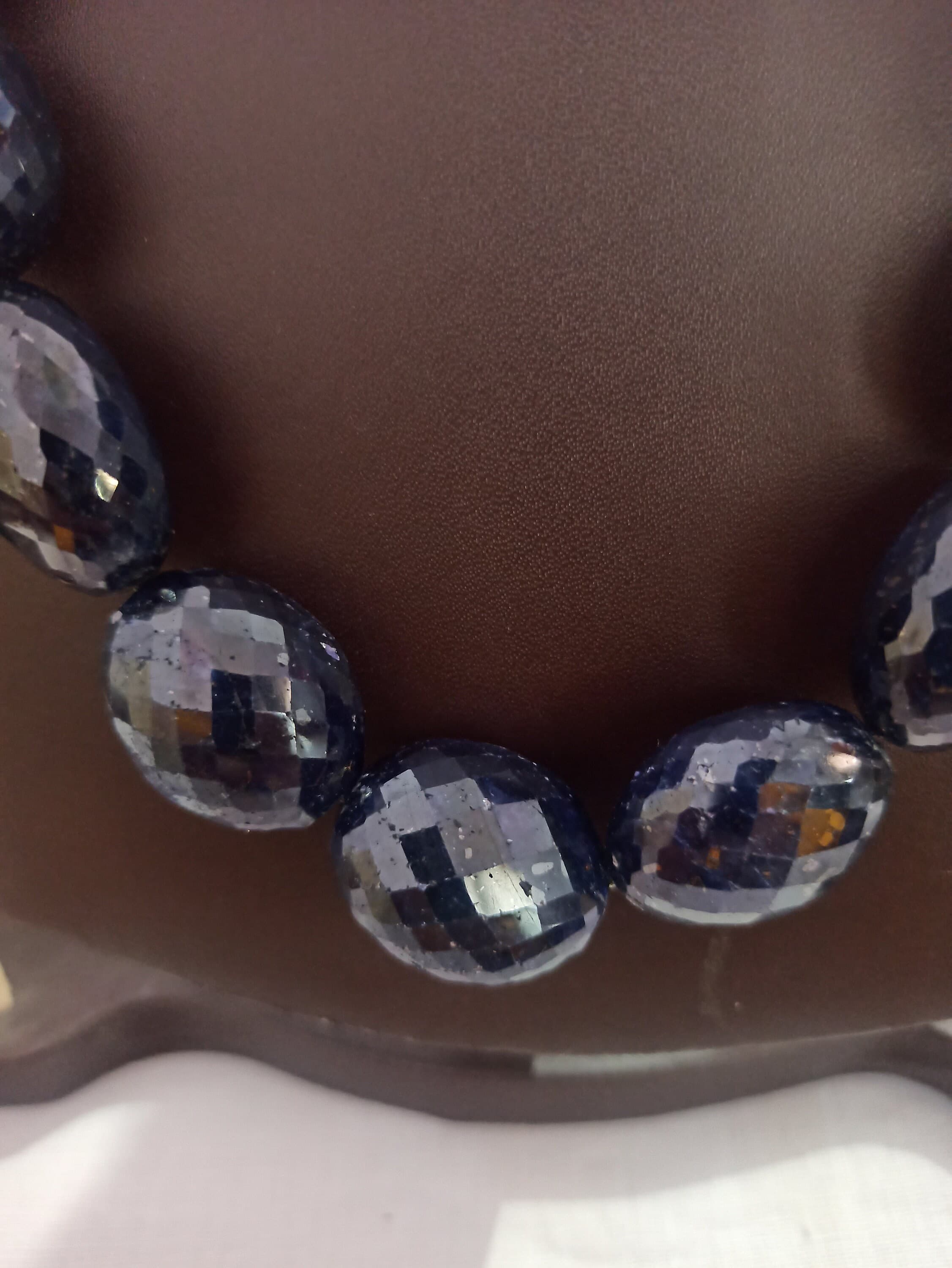 Dyed Blue Sapphire Faceted Oval Bead Necklace - 18'' Adjustable Cord - image 5