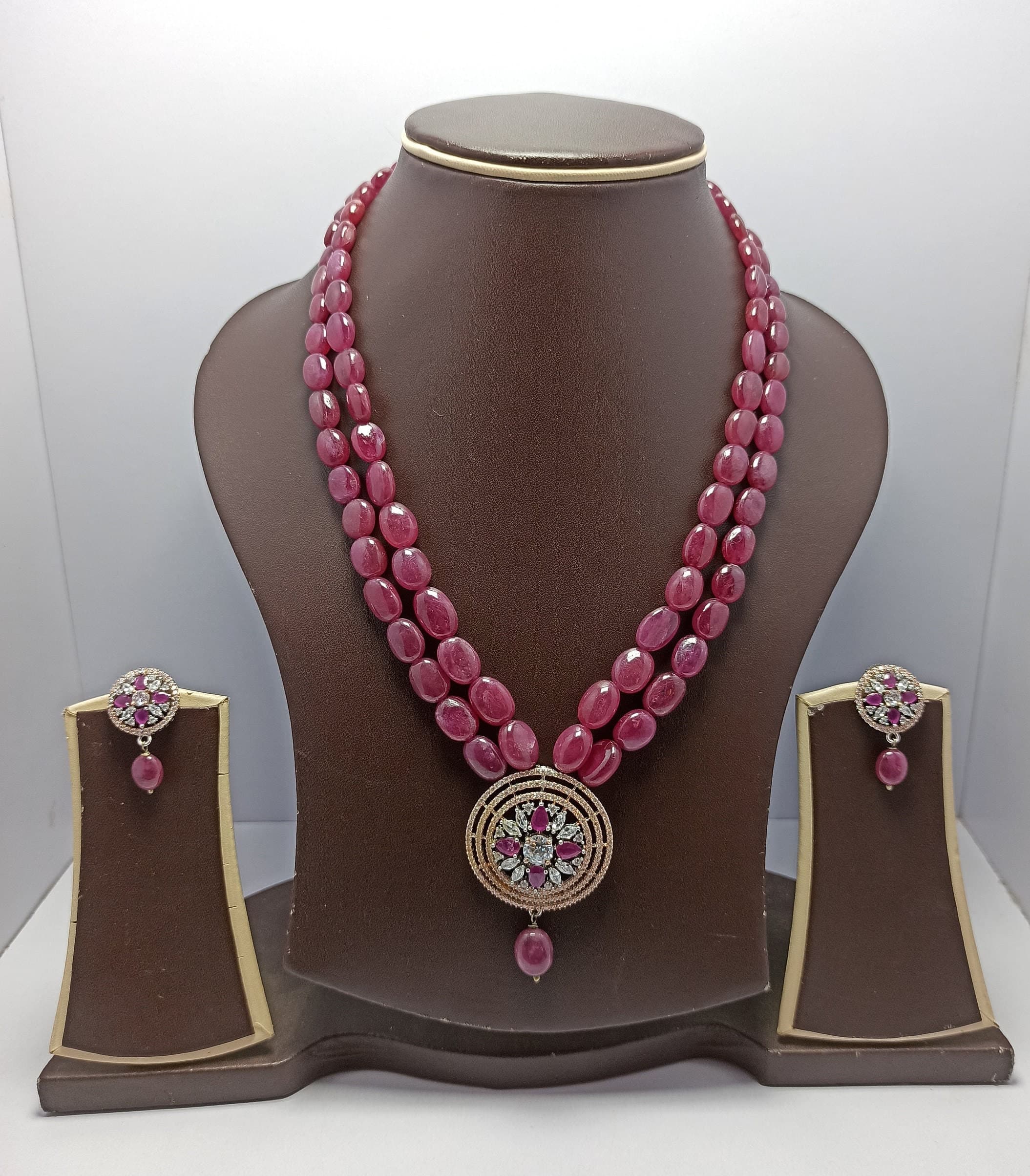 Natural Ruby Necklace Rose Gold Pendant with AAA Gemstone Beads