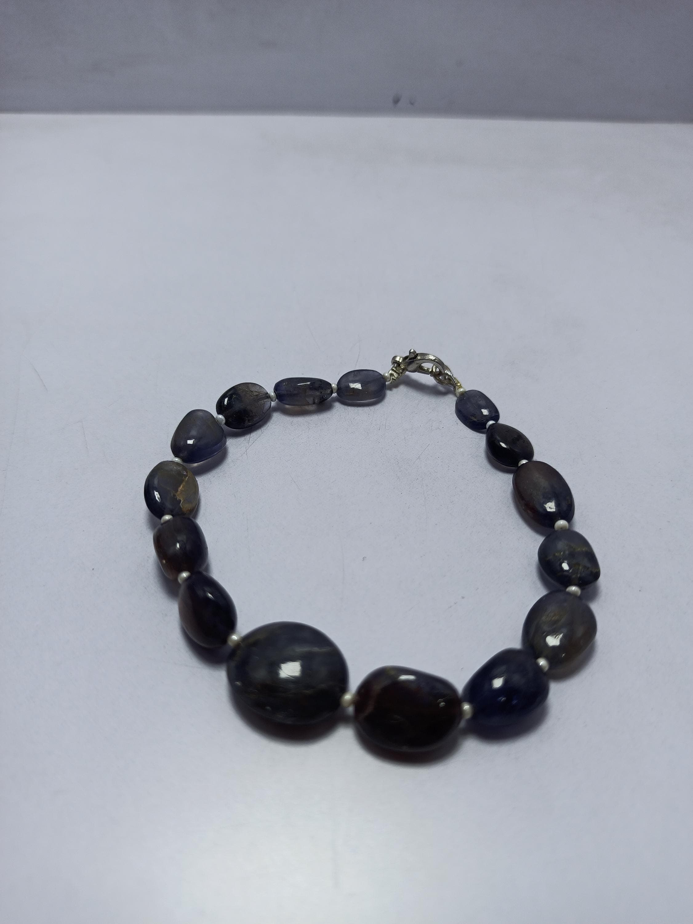 Natural Blue Iolite Smooth Mani Beads Bracelet With 925 Sterling Silver Lock Healing Jewelry - image 4