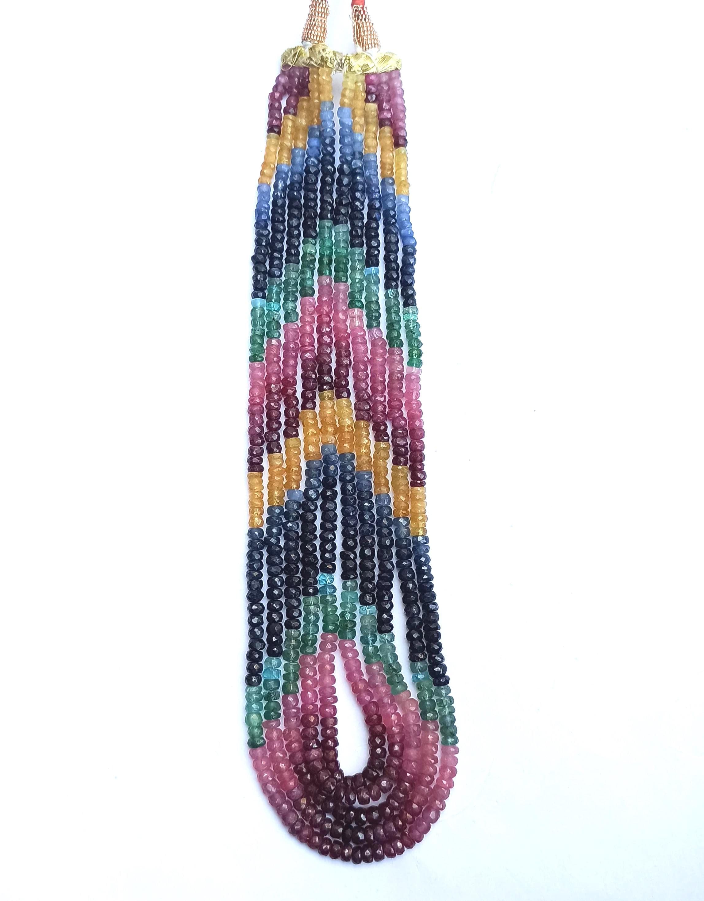 Multi Sapphire Bead Necklace Faceted Rondelle Gemstones Adjustable Healing Jewelry - image 5