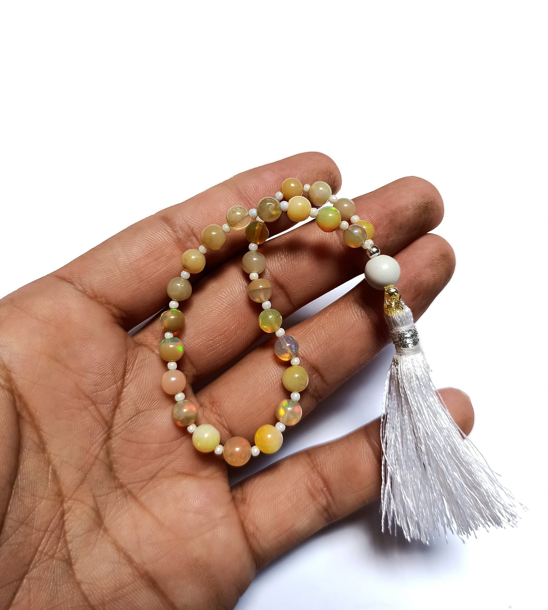 Natural Ethiopian Opal Mala Prayer Beads (27+1) – Healing Gemstone Tasbih - image 3