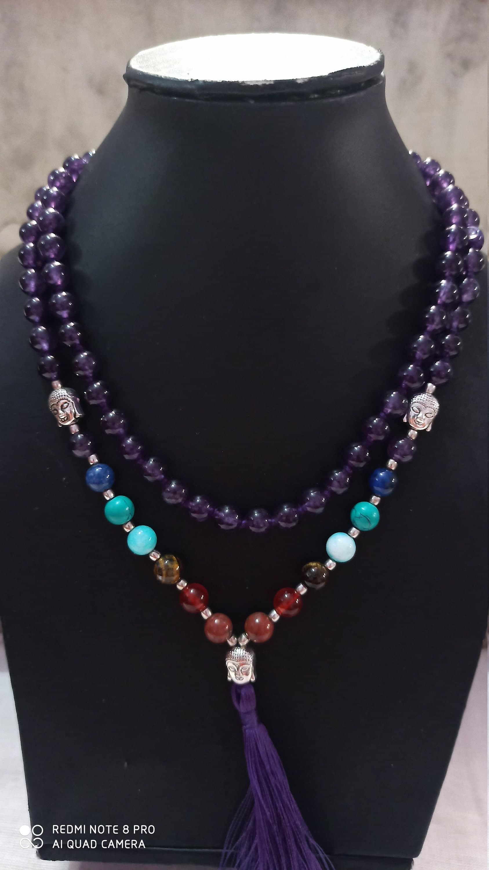 Seven Chakra Gemstone Japa Mala 108 Bead Balancing Tasbih Meditation Necklace Healing Prayer - image 3