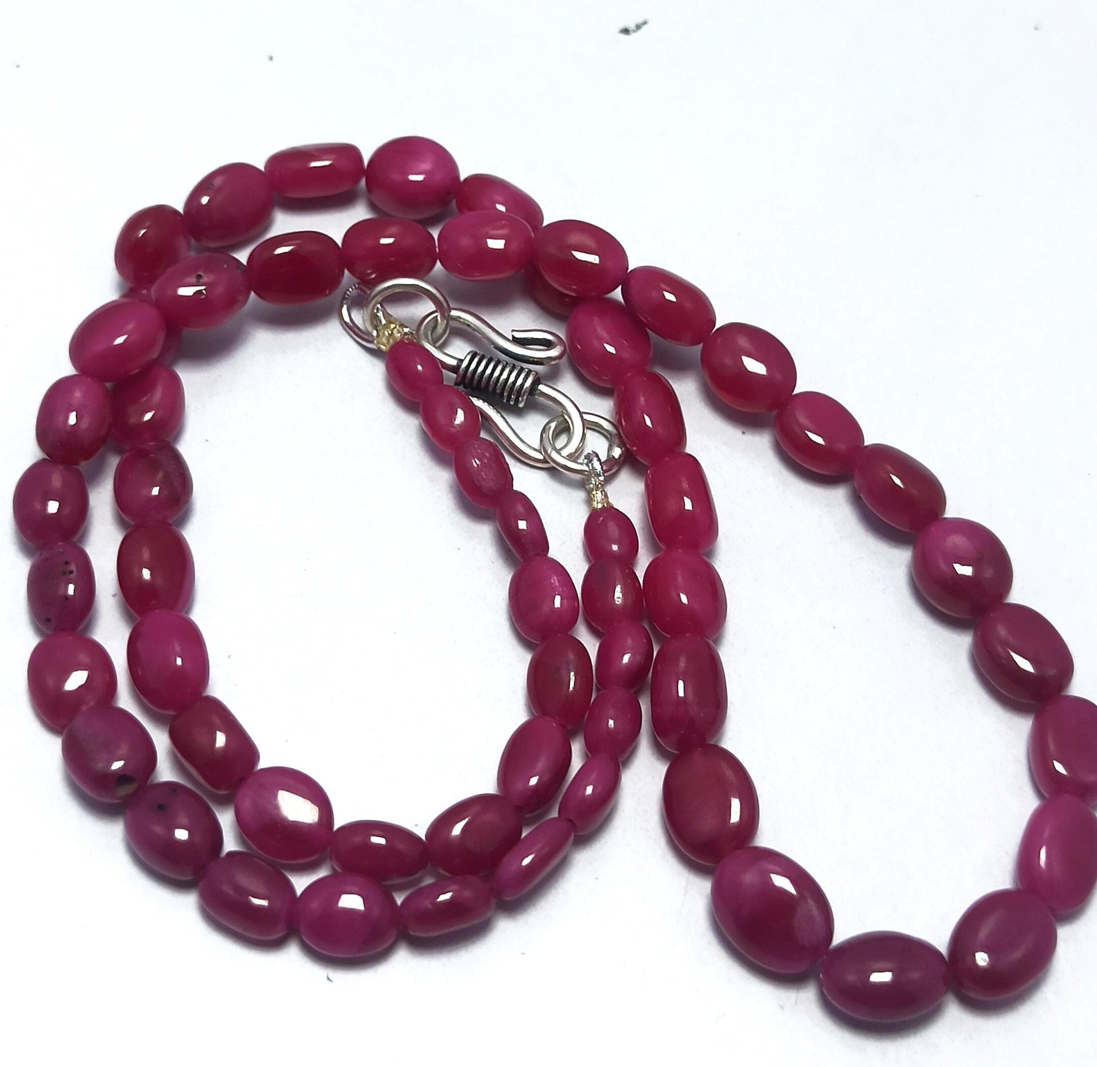 Natural Ruby Necklace Oval Ruby Gemstone Beads Sterling Silver Clasp 20 Inch Jewelry - image 5