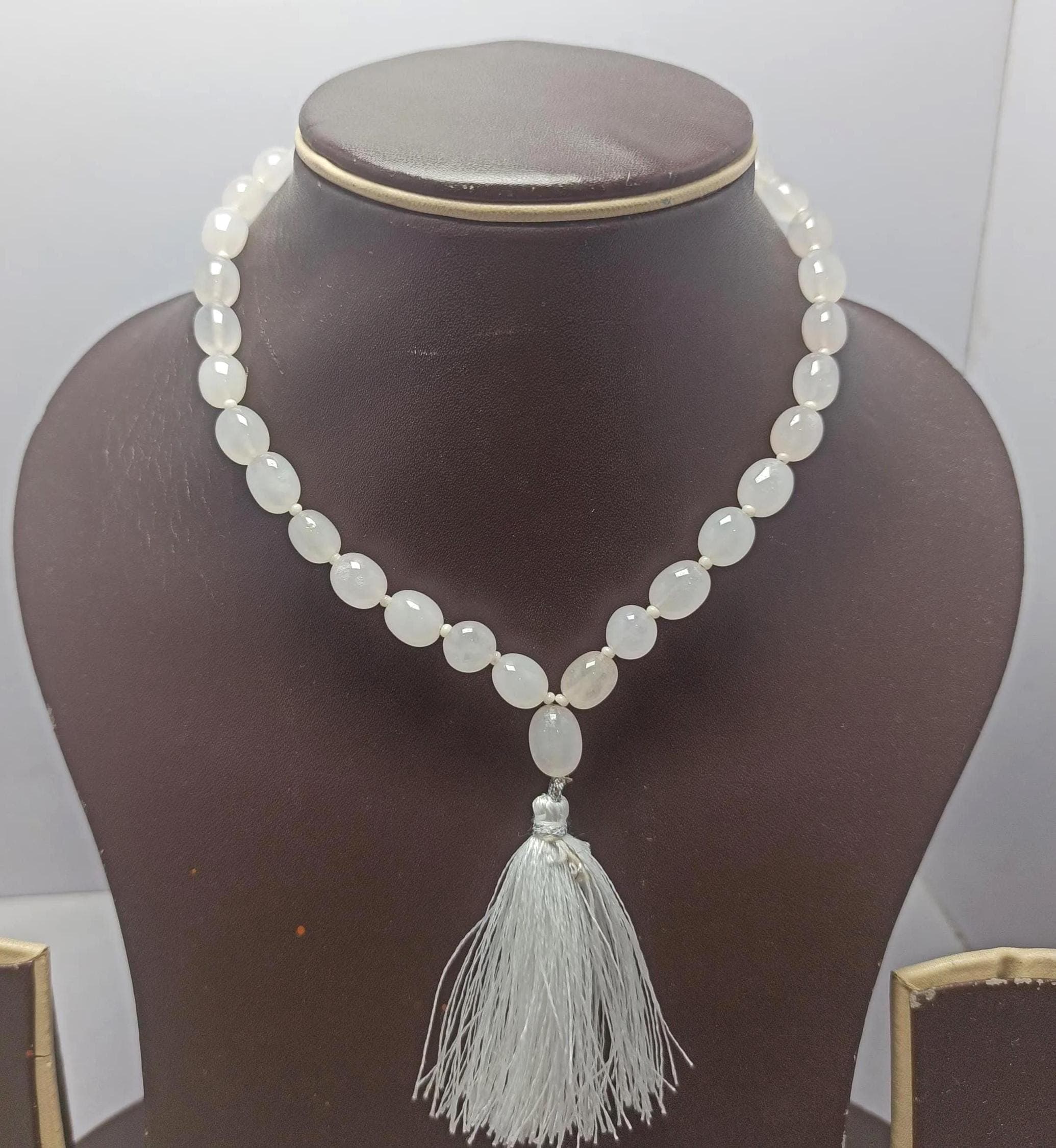 Smooth Oval Natural Gemstone Prayer Beads Japa Mala Tasbih for Meditation - image 4