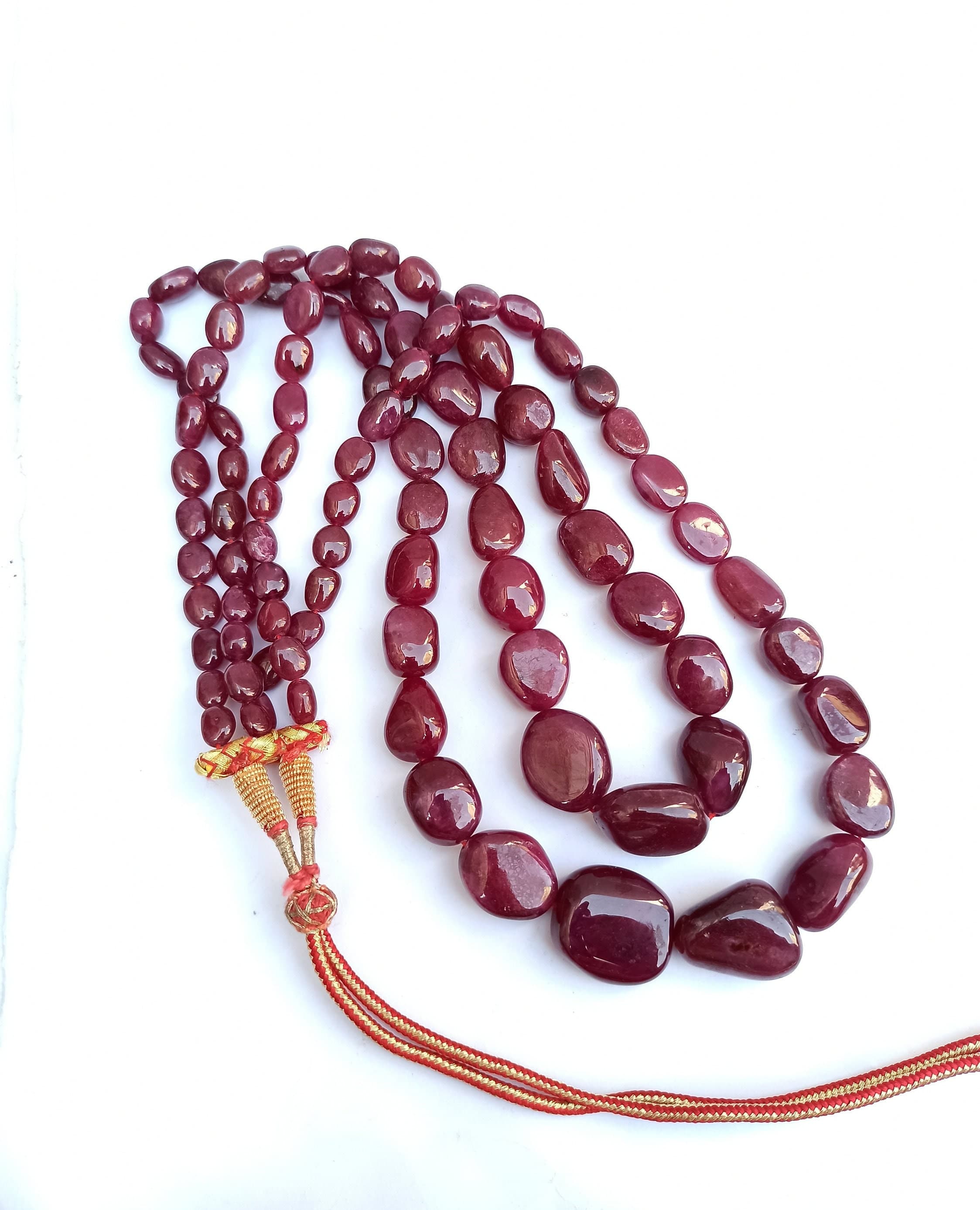 Ruby Tumble Beads Necklace: Handmade Gemstone Jewelry, 24'' Adjustable Cord - image 4