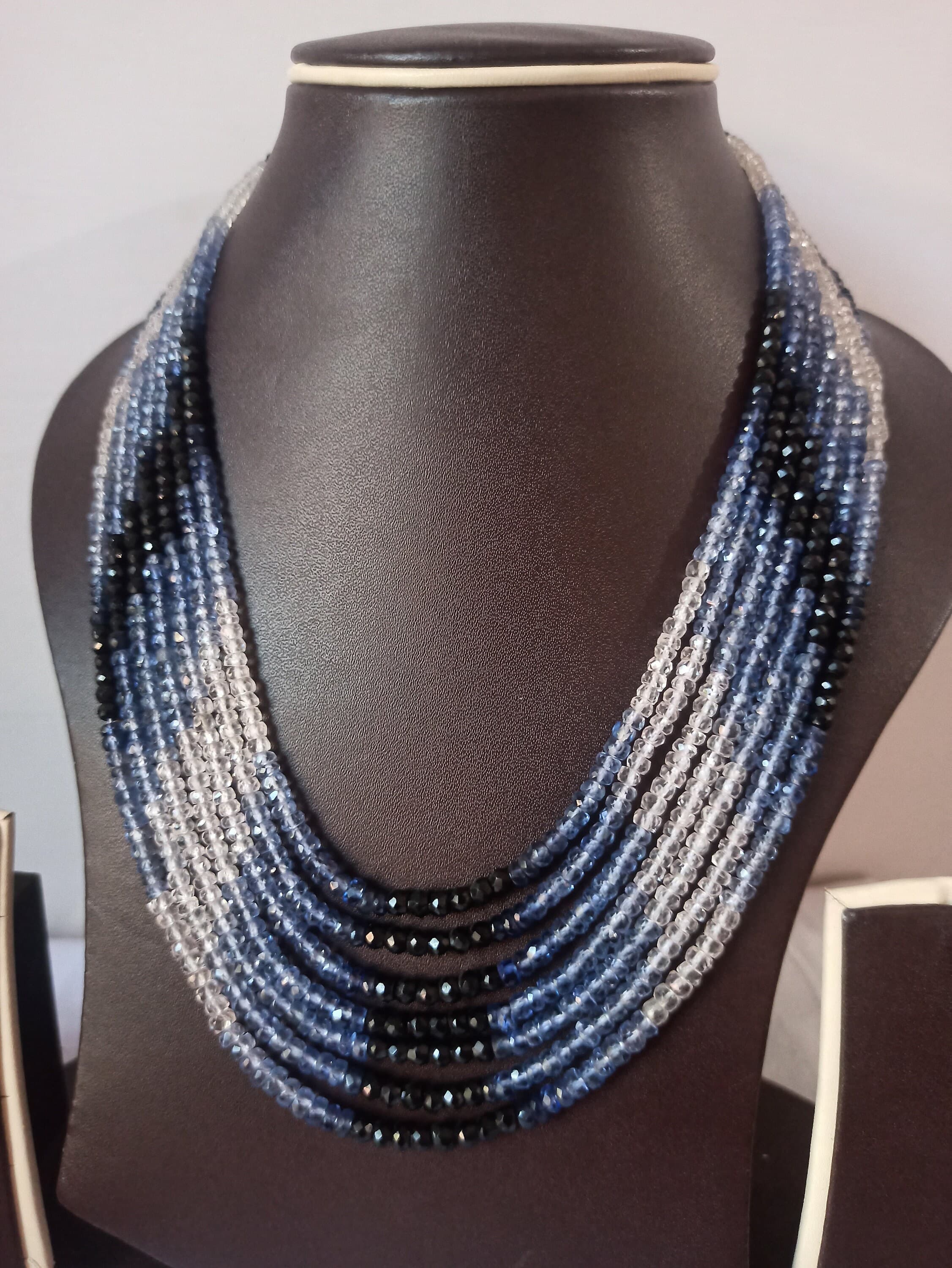 Faceted Blue Sapphire Bead Necklace: 585 Carat Corundum, AAA Quality - image 4