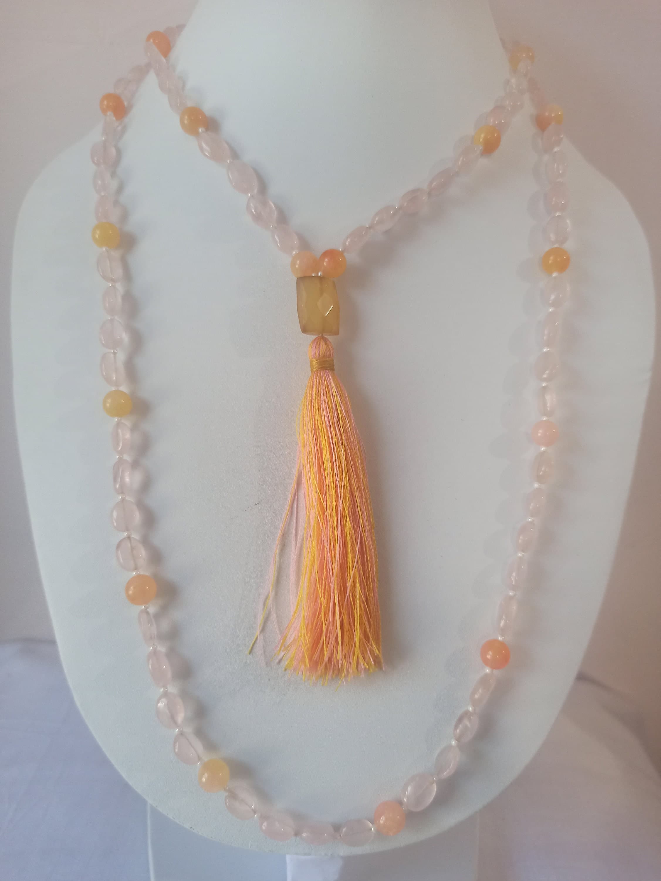 Natural Rose Quartz Japa Mala Prayer Beads 108 Oval Beads Necklace - image 4