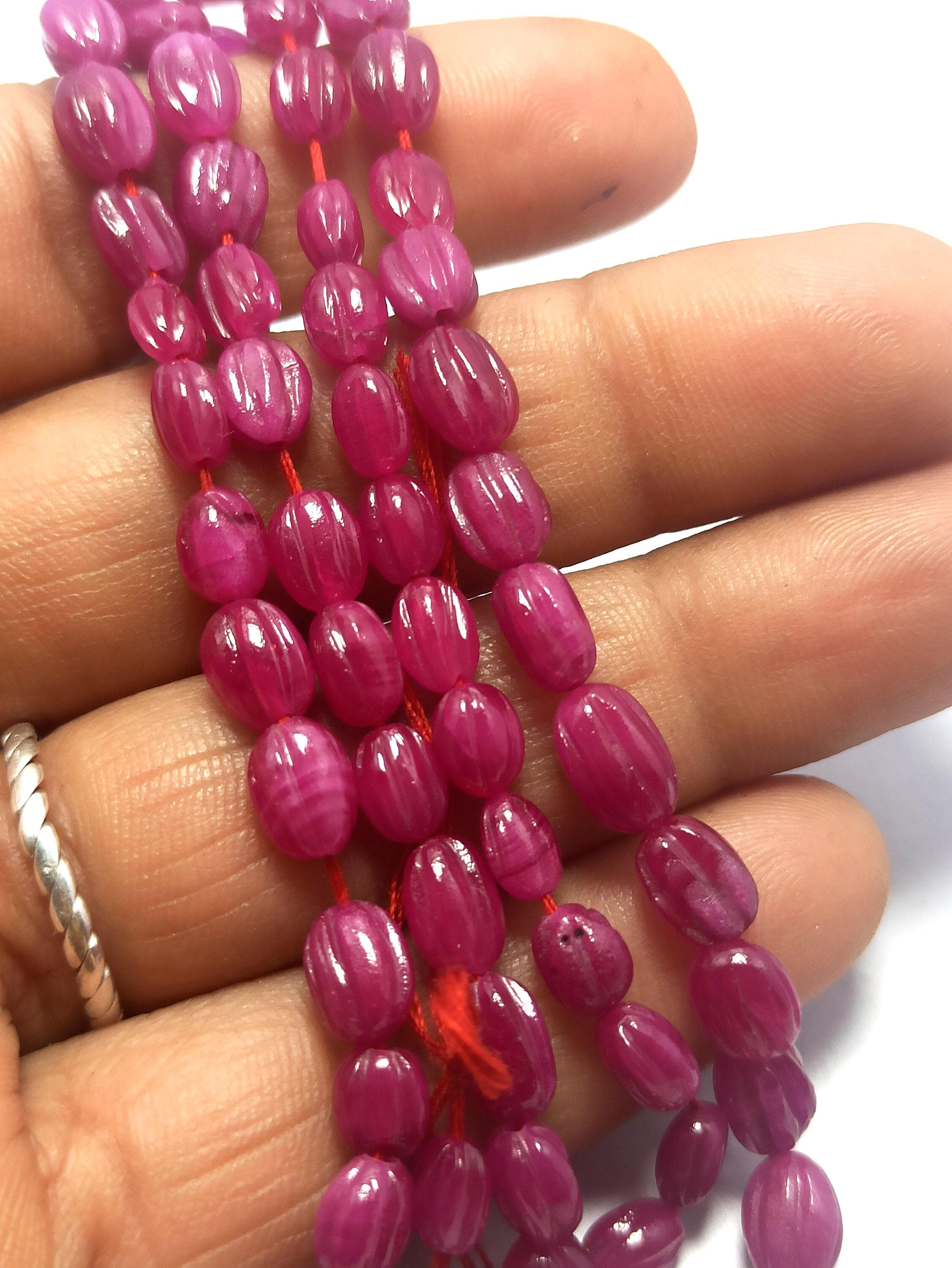 Natural Ruby Beads Strand, Carved Oval Gemstone String for DIY Jewelry Making - image 4
